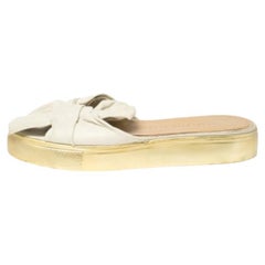 Charlotte Olympia White Leather Knotted Bow Slides Size 36
