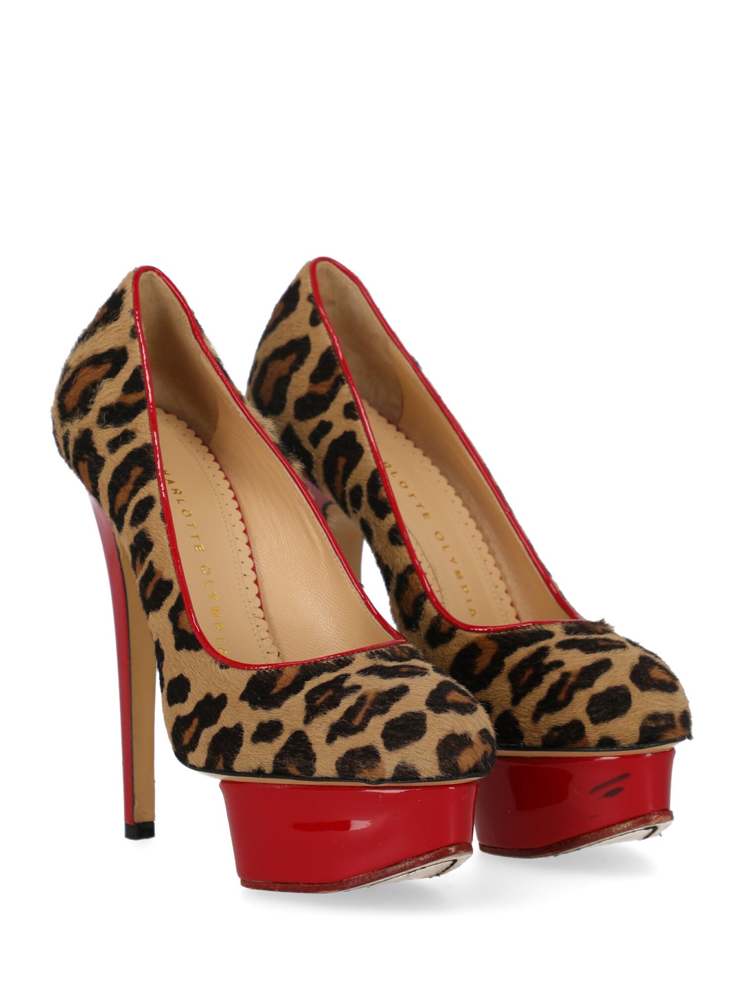 Shoe, leather, animal print, pony, branded insole, with plateau, high heel, leather lining, contrasting piping, patent trim

Includes: N/A

Product Condition: Good
Heel: visible stains. Sole: visible signs of use. Upper: negligible abrasions,
