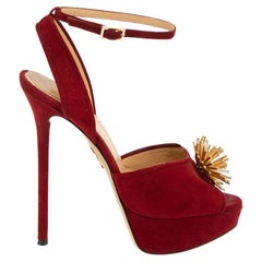 Charlotte Olympia Women's Burgundy Suede Metal Accent Platform Heels