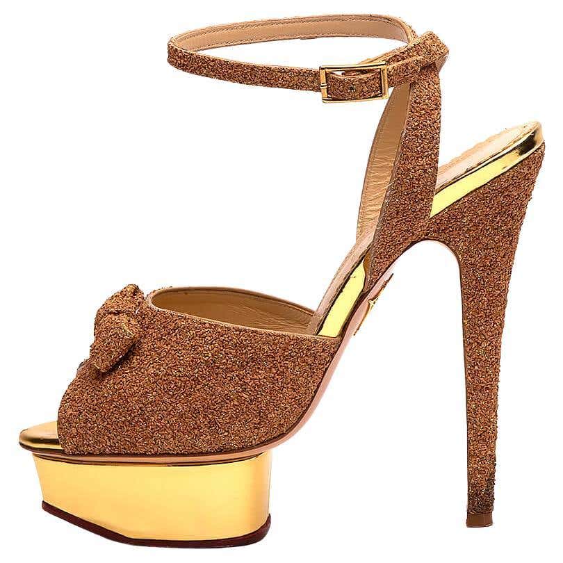 Gold Glitter Platform Heels - 32 For Sale on 1stDibs