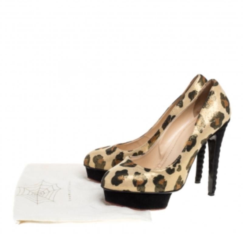 Charlotte Olympia Yellow Glitter Suede Leopard Print Platform Pumps Size 39 For Sale 3