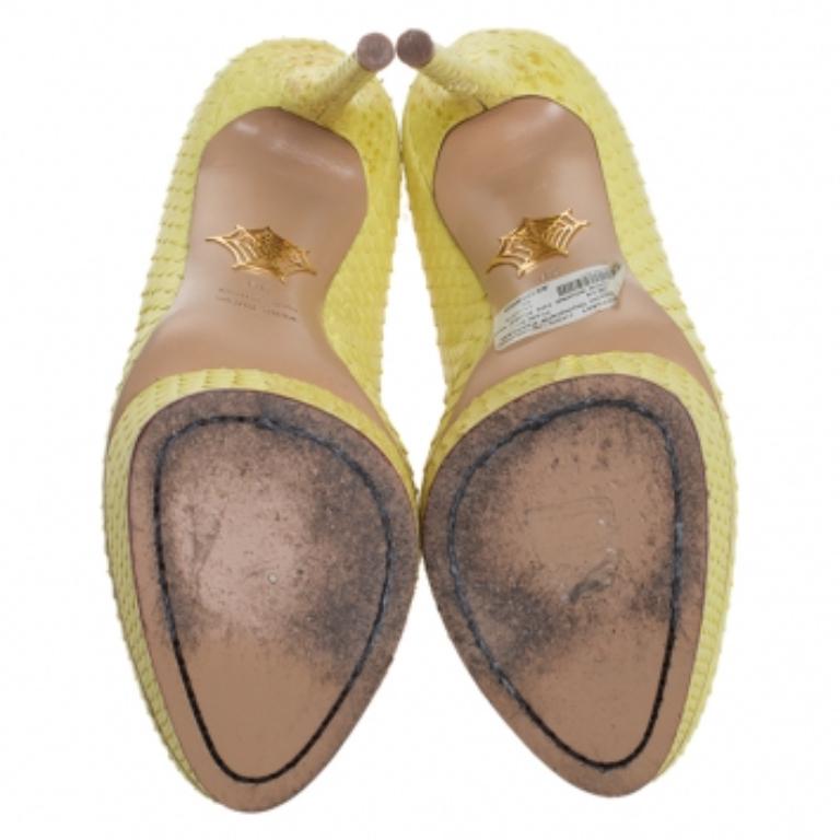 These python leather shoes from Charlotte are towering, with a 14.5cm heel. Named after the book Charlotte’s Web, this designer takes classic shoes and adds a touch of whimsy. These perfectly yellow shoes could pair with an LBD for an evening out.