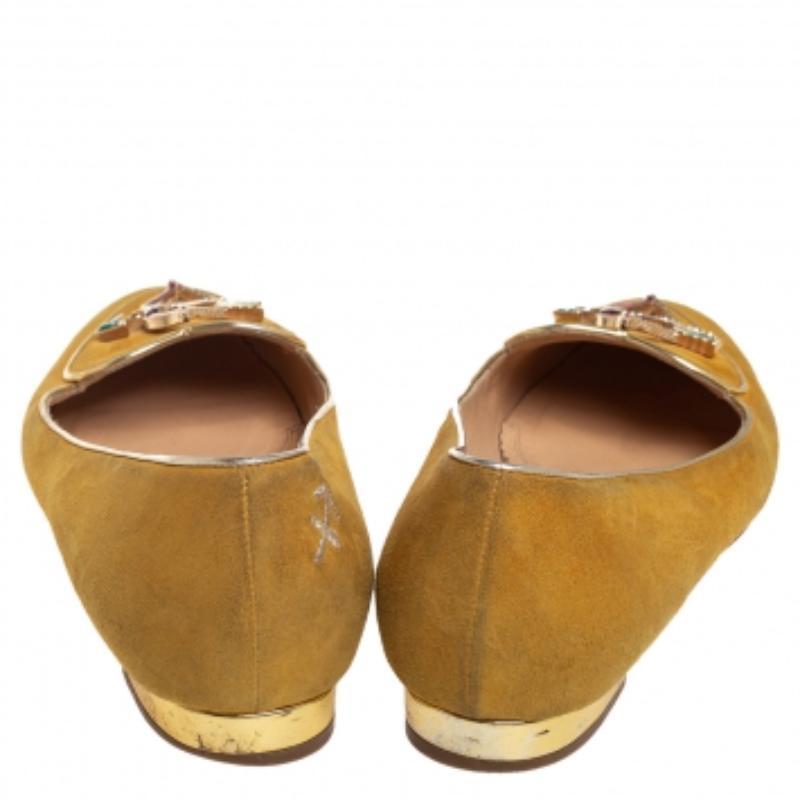 Charlotte Olympia Yellow Suede Ballet Flats Size 36.5 For Sale 1