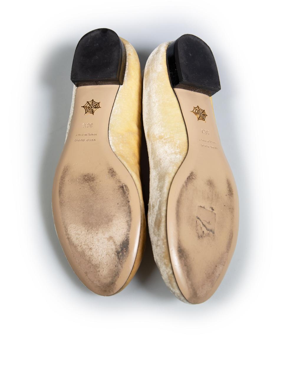 Women's Charlotte Olympia Yellow Velvet Cat Face Flats Size IT 38.5