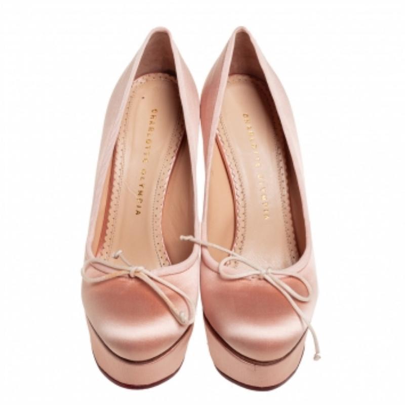 Brown Charlotte Olympic Pink Satin Platform Pumps Size 37.5 For Sale