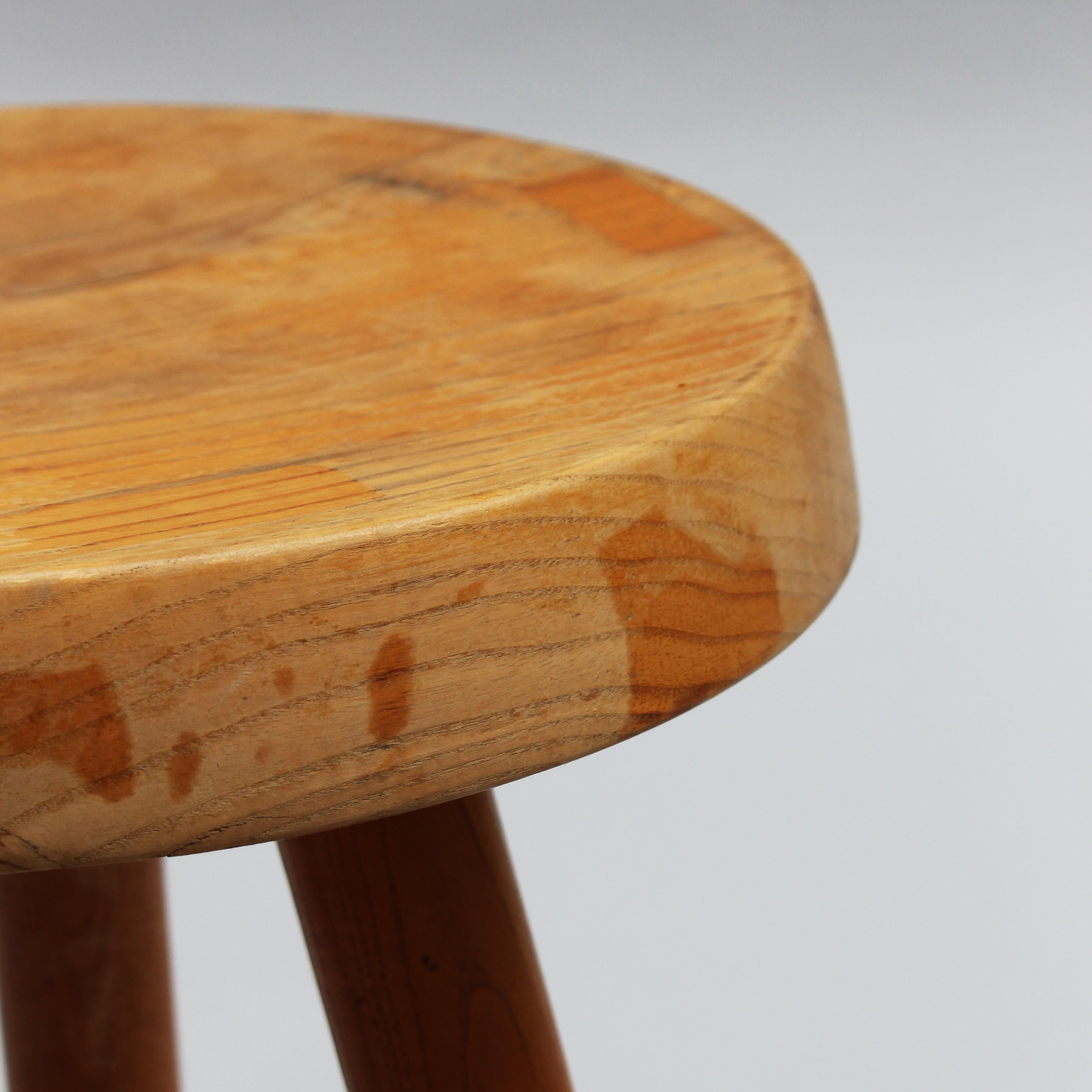 Charlotte Perriand - 1950s Low Solid Oak Berger Stool For Sale 1