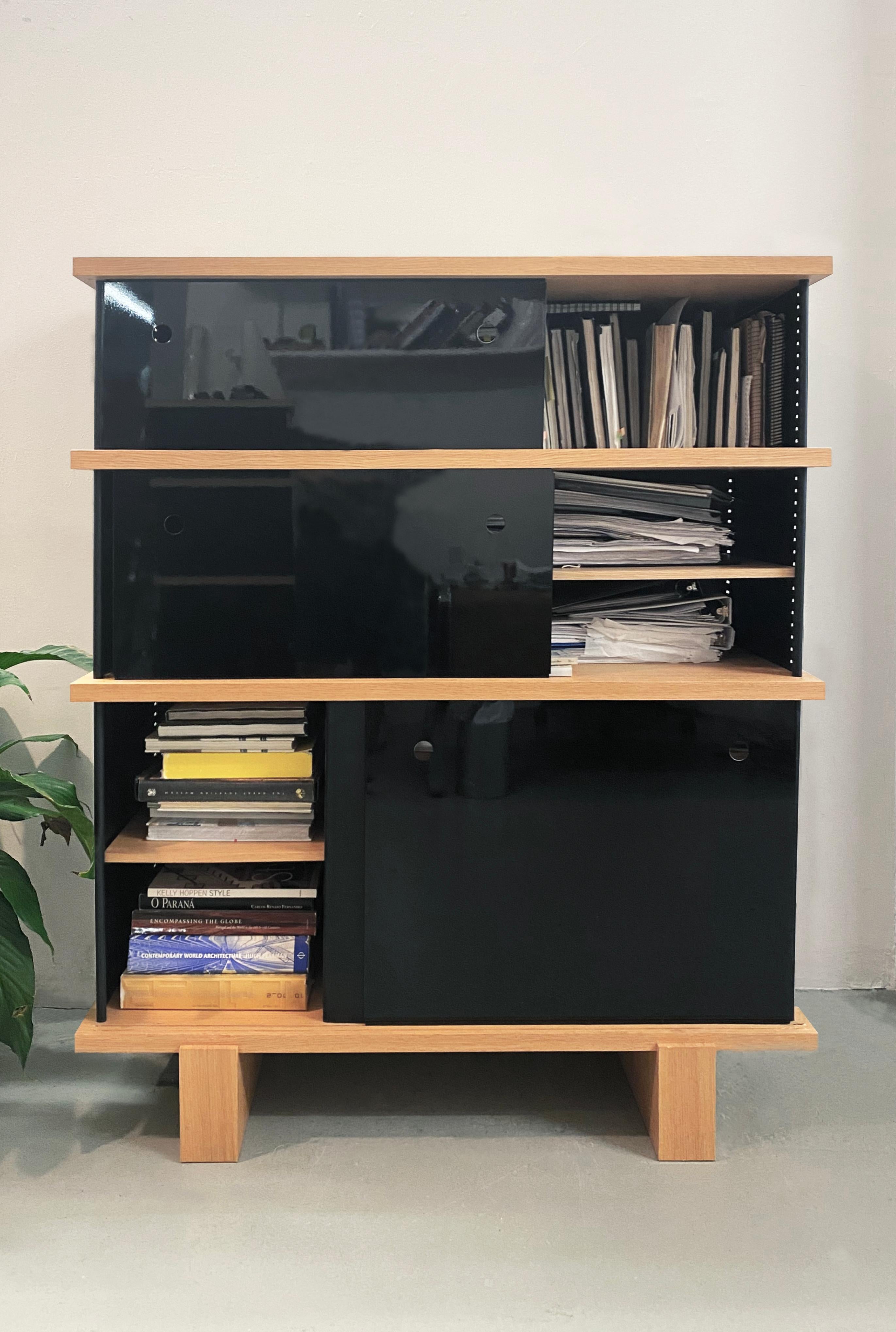 Anodized Charlotte Perriand, 526 Nuage A0 Bookcases, Natural Oak and Black Aluminum For Sale