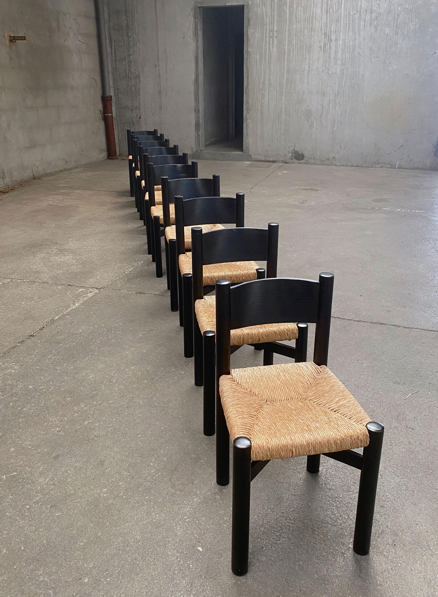 Painted Charlotte Perriand a set of 10 Méribel chairs