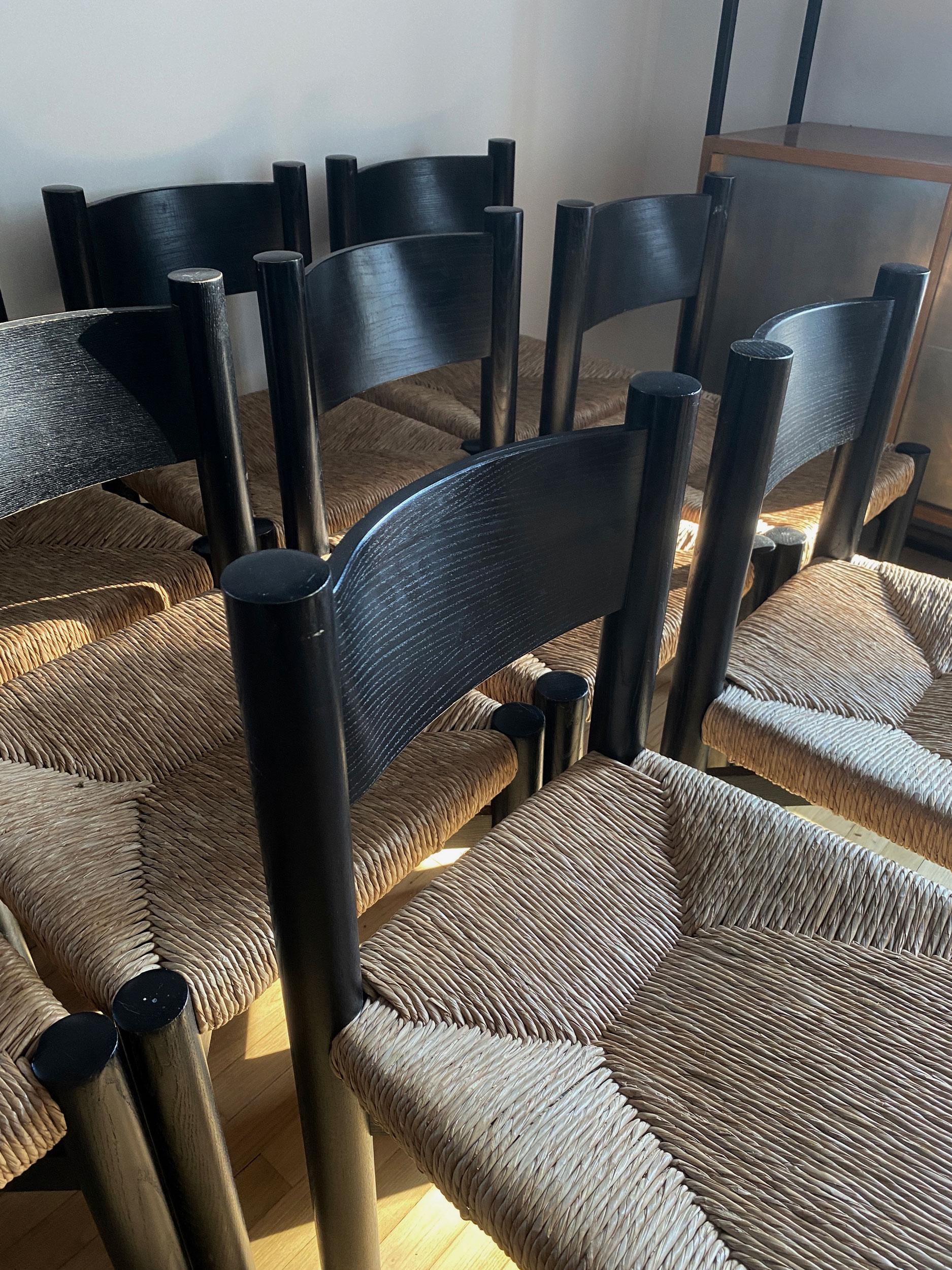 Mid-20th Century Charlotte Perriand a set of 10 Méribel chairs