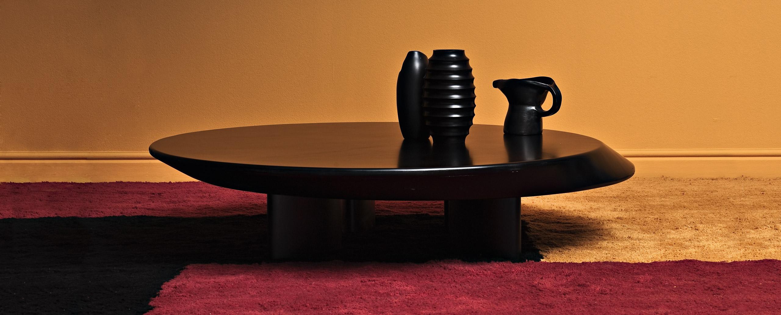 Italian Charlotte Perriand Accordo Low Table, Mat Black Lacquered Wood by Cassina
