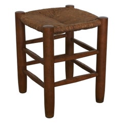 Retro Charlotte Perriand Ash Wood and Straw Stool, France, Early 1950s