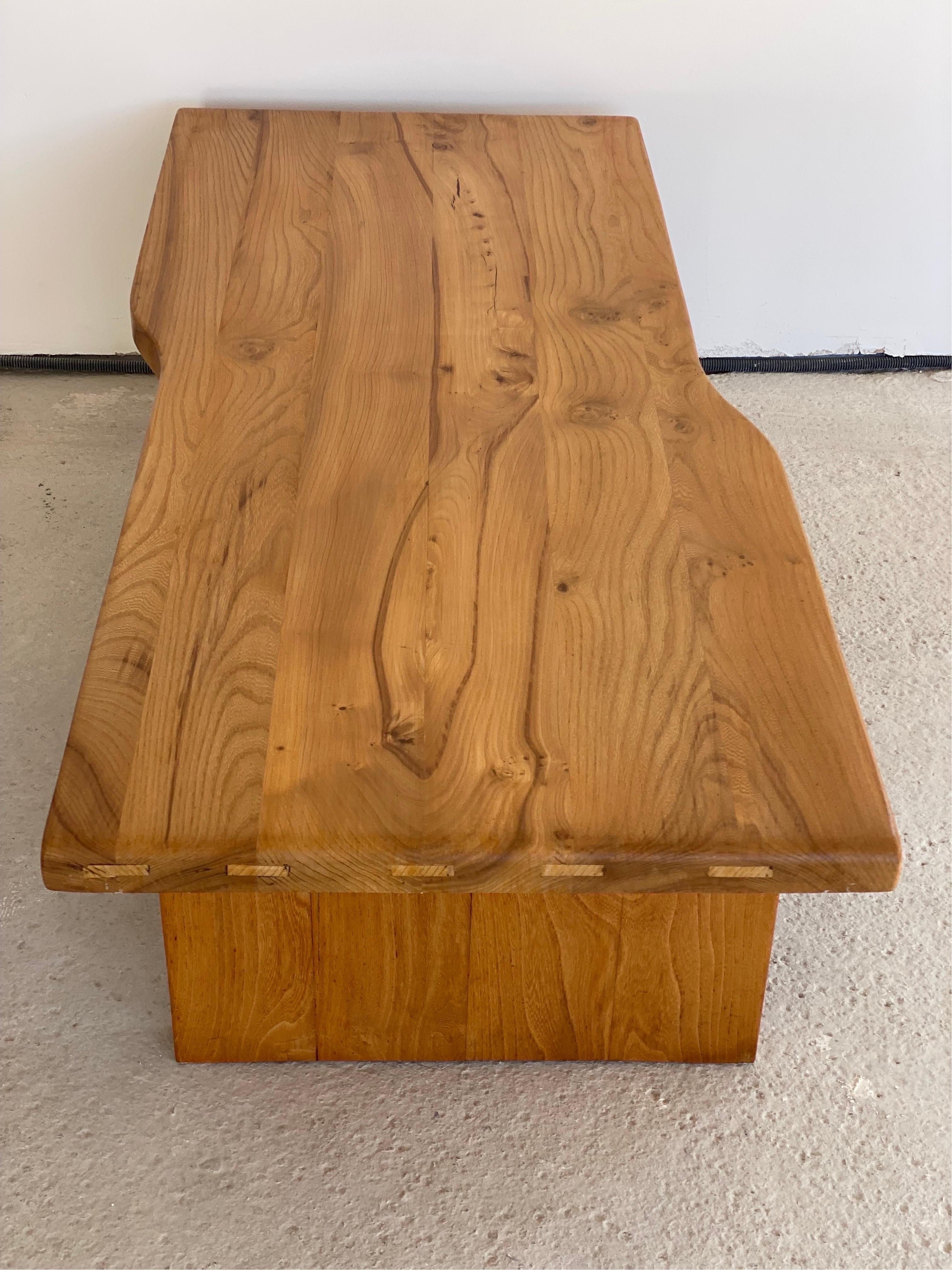 Charlotte Perriand or Pierre Chapo Style of, Design Solid Elm Coffee Table 1960s For Sale 7