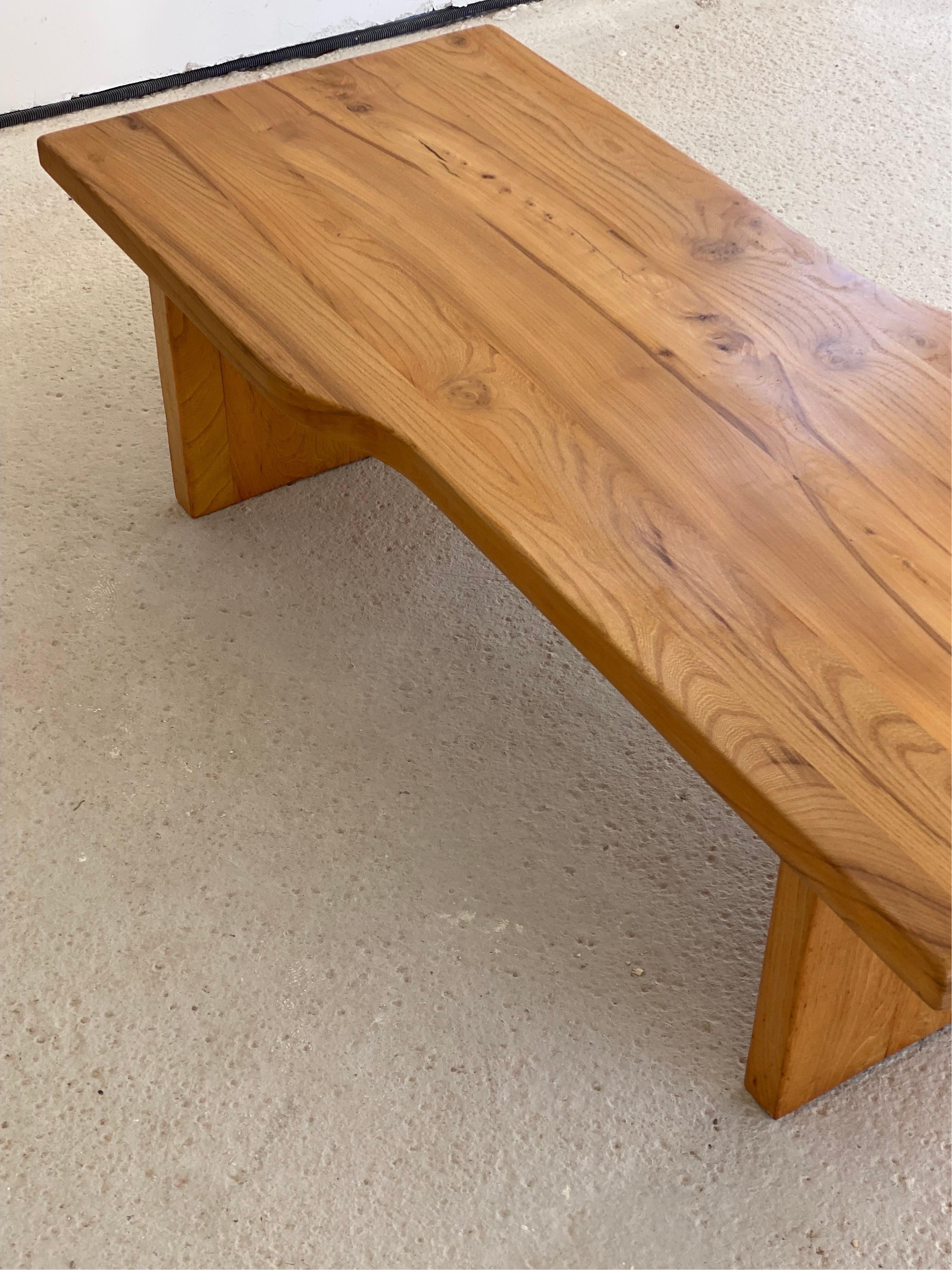 Charlotte Perriand or Pierre Chapo Style of, Design Solid Elm Coffee Table 1960s For Sale 10