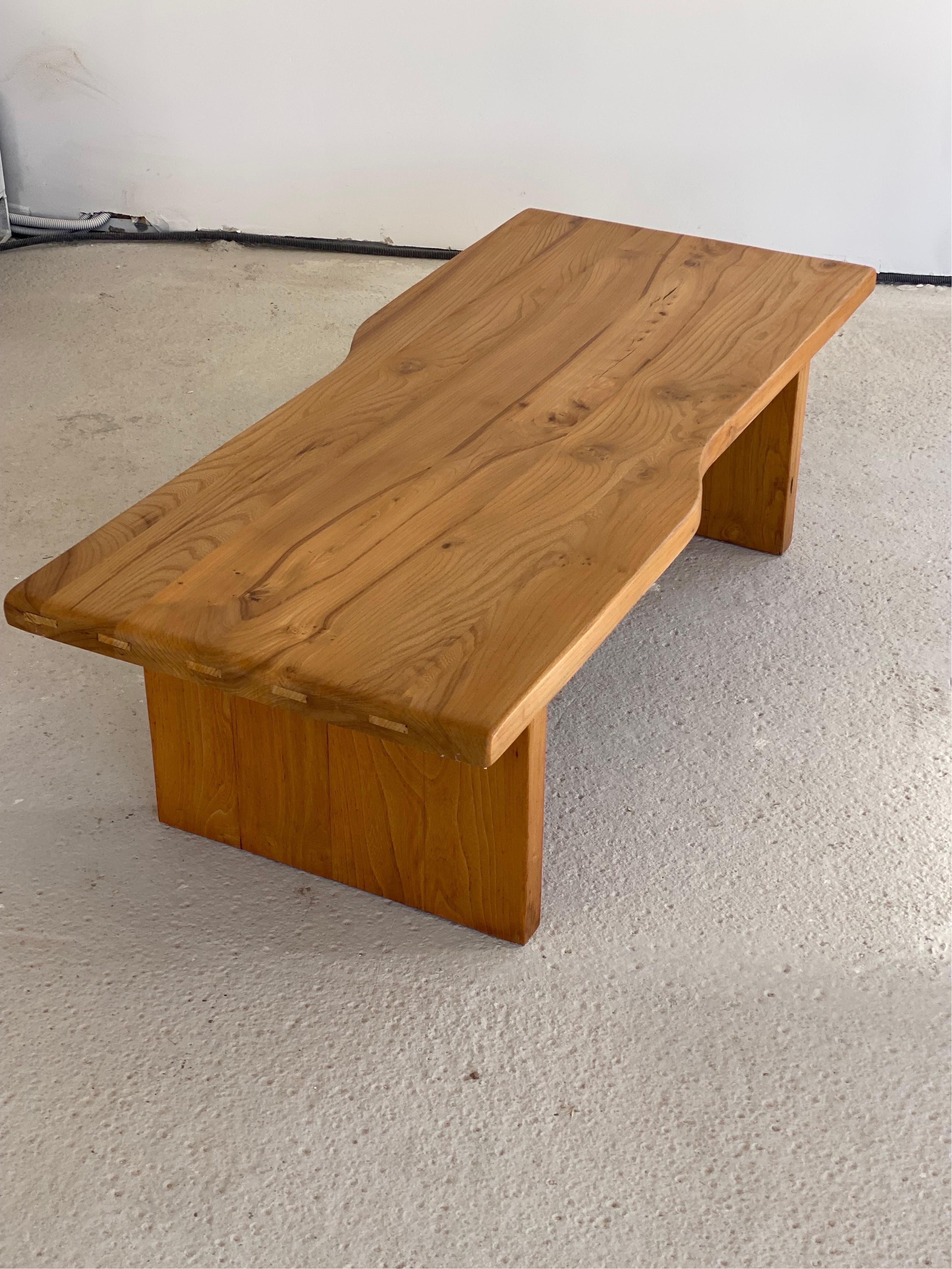 Charlotte Perriand or Pierre Chapo Style of, Design Solid Elm Coffee Table 1960s For Sale 11