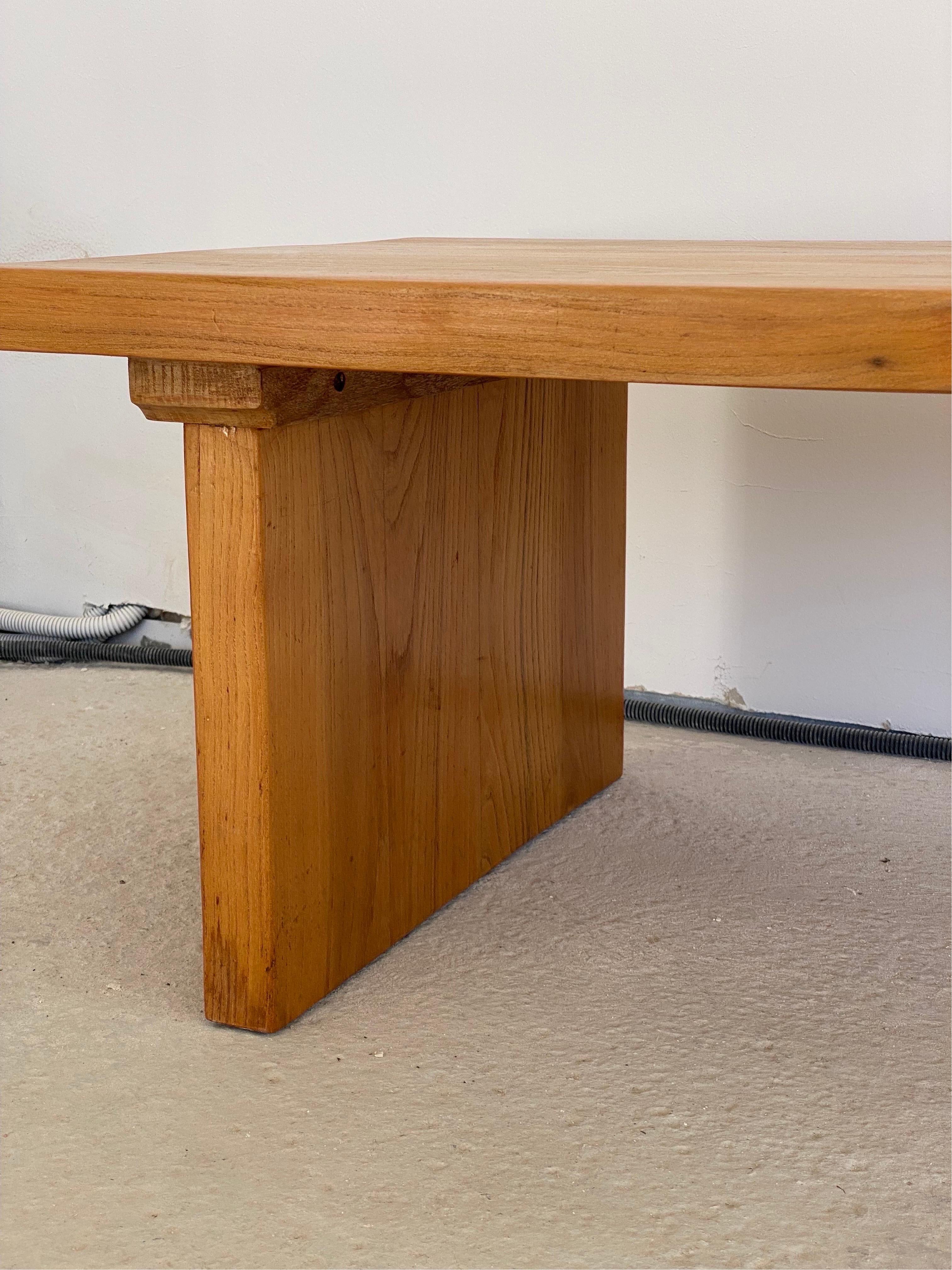 20th Century Charlotte Perriand or Pierre Chapo Style of, Design Solid Elm Coffee Table 1960s For Sale