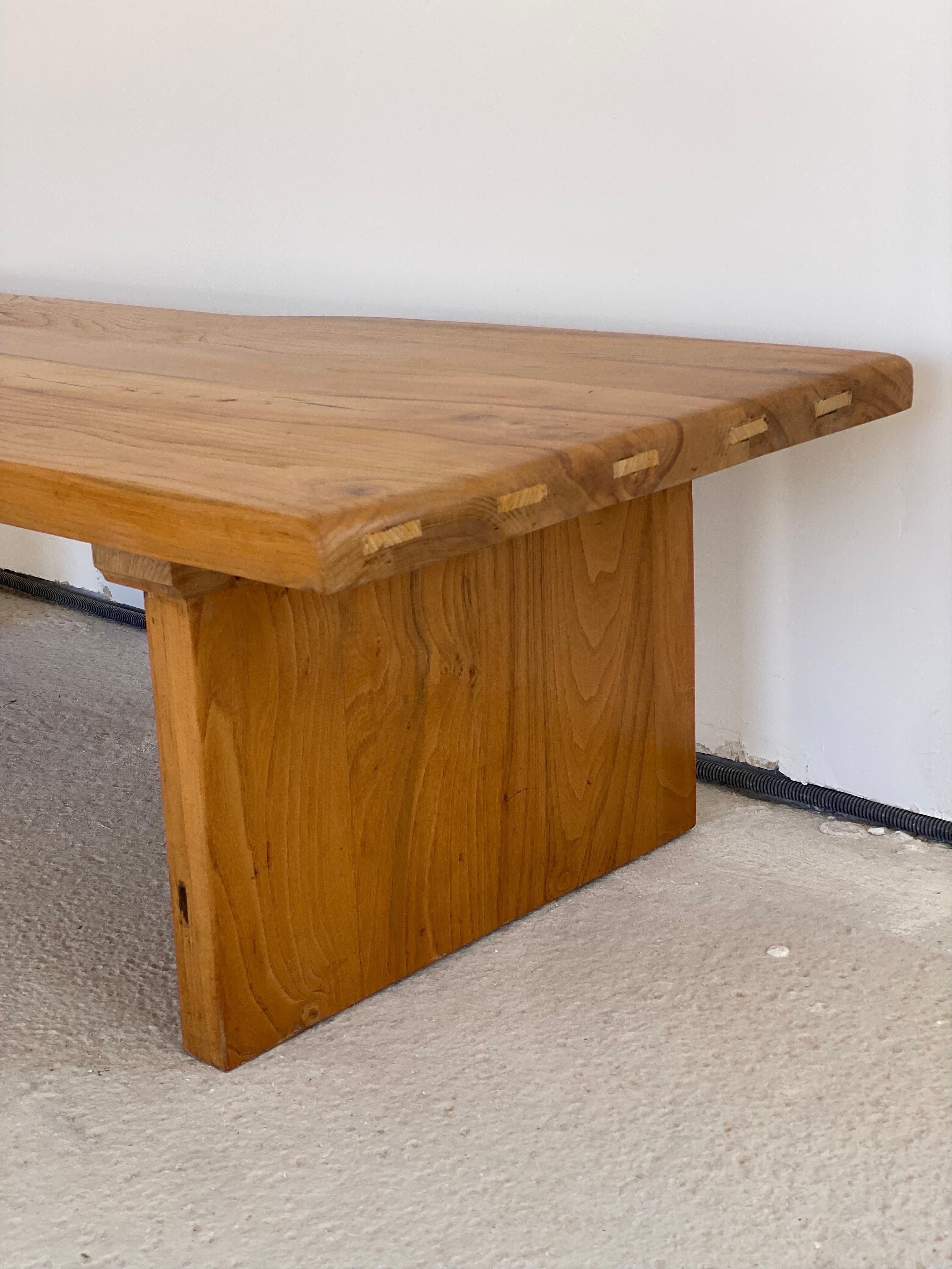 Charlotte Perriand or Pierre Chapo Style of, Design Solid Elm Coffee Table 1960s For Sale 1