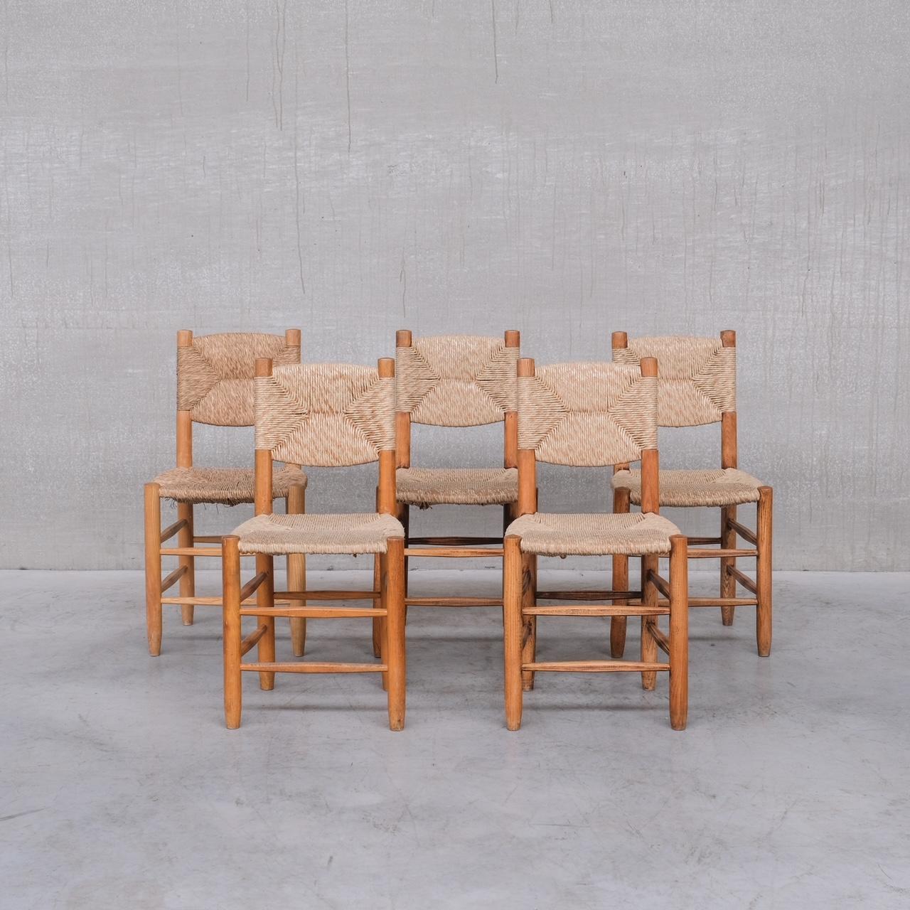 Charlotte Perriand 'Bauche' Model 19 Mid-Century French Rush Dining Chairs 8