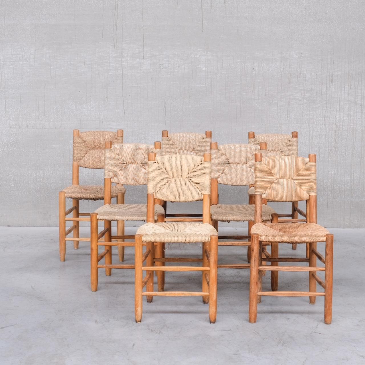 Charlotte Perriand 'Bauche' Model 19 Mid-Century French Rush Dining Chairs 9