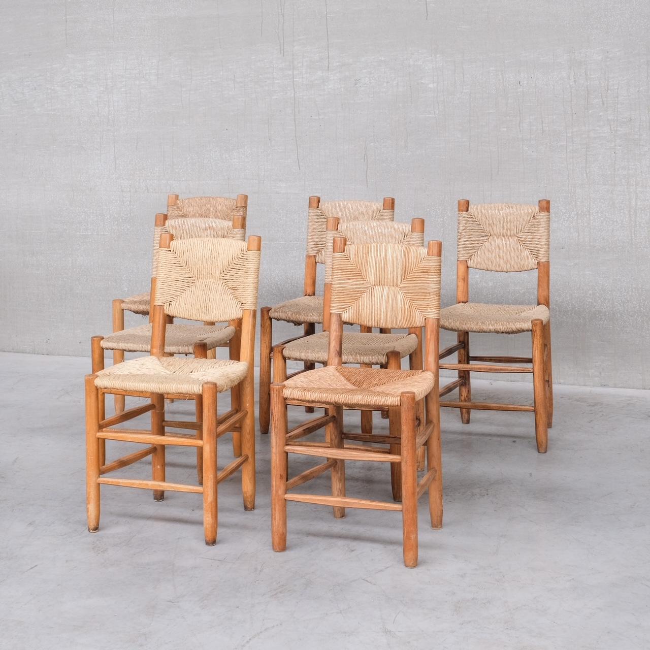 Charlotte Perriand 'Bauche' Model 19 Mid-Century French Rush Dining Chairs 10