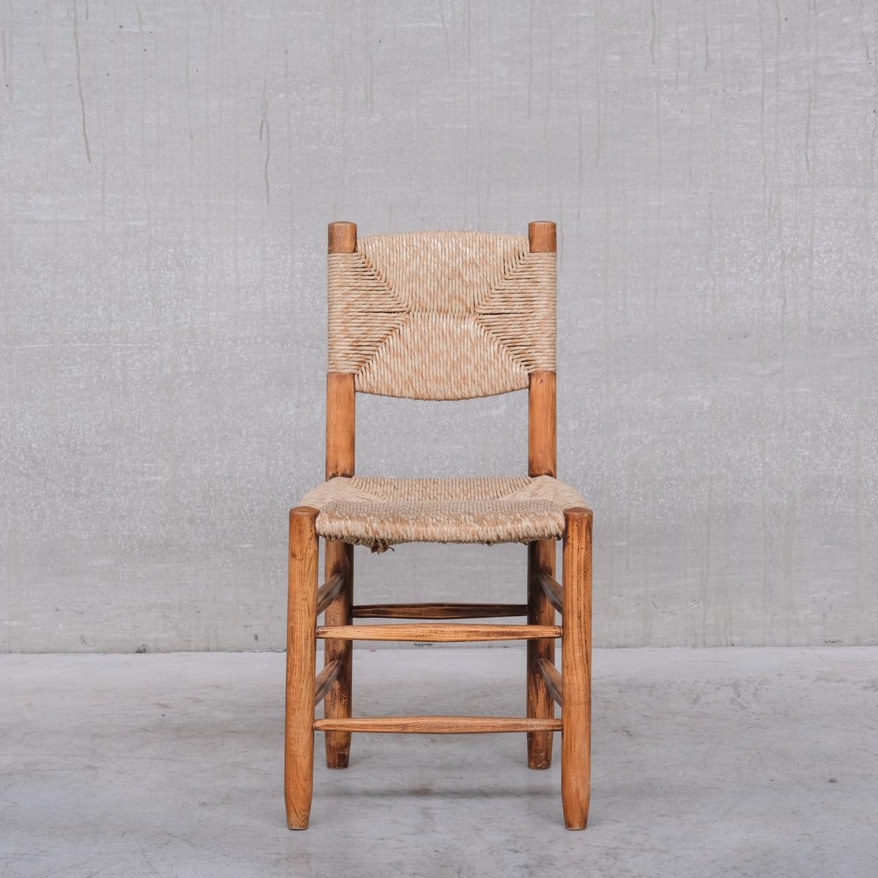 20th Century Charlotte Perriand 'Bauche' Model 19 Mid-Century French Rush Dining Chairs