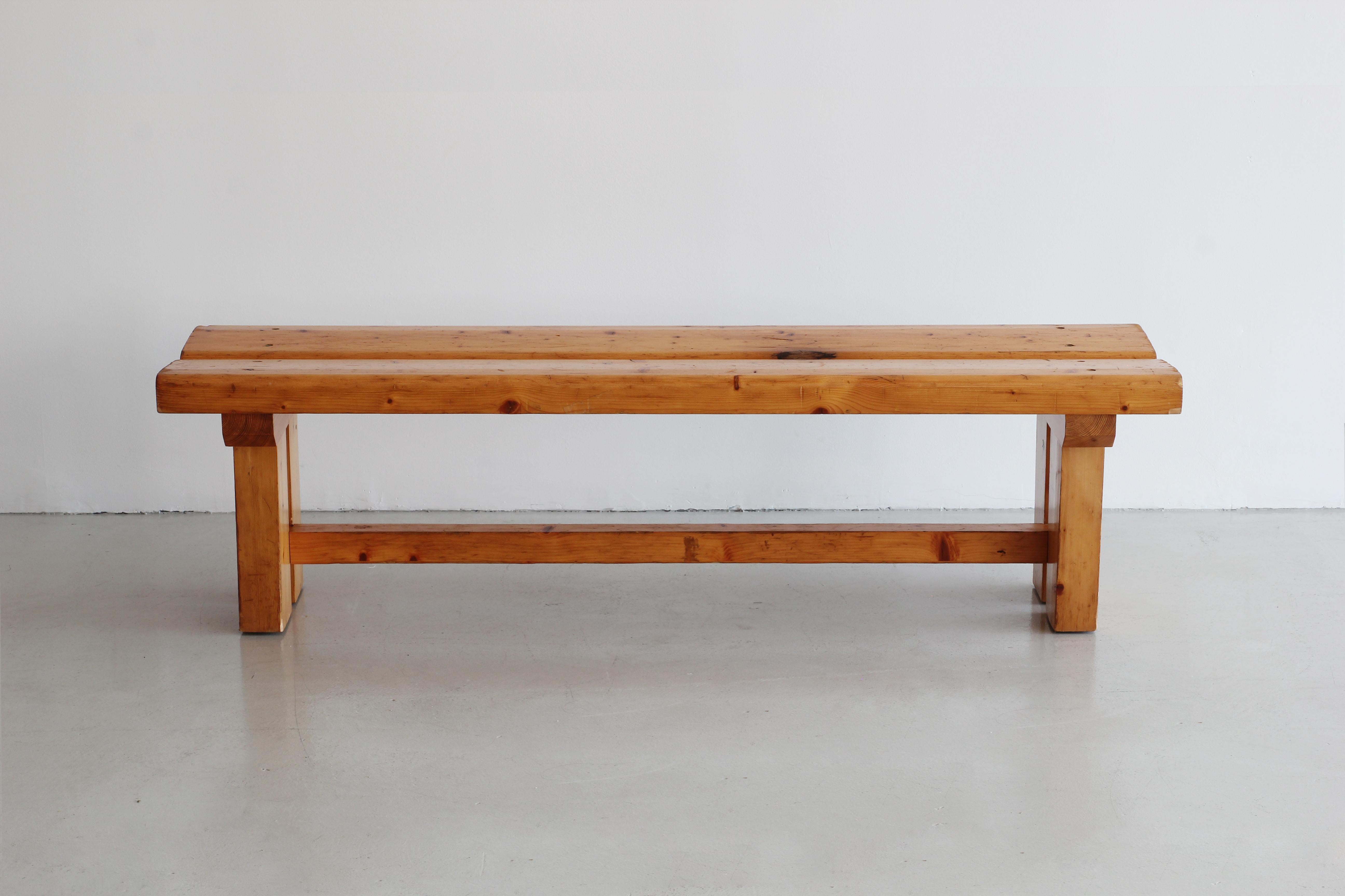 Exquisite bench by Charlotte Perriand for Les Arcs
Wonderful patina to the pine wood with architectural angles.