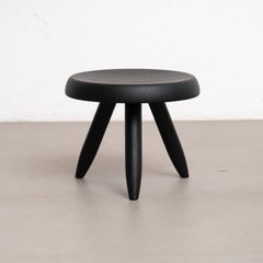 Charlotte Perriand Berger Black Wood Stool For Cassina