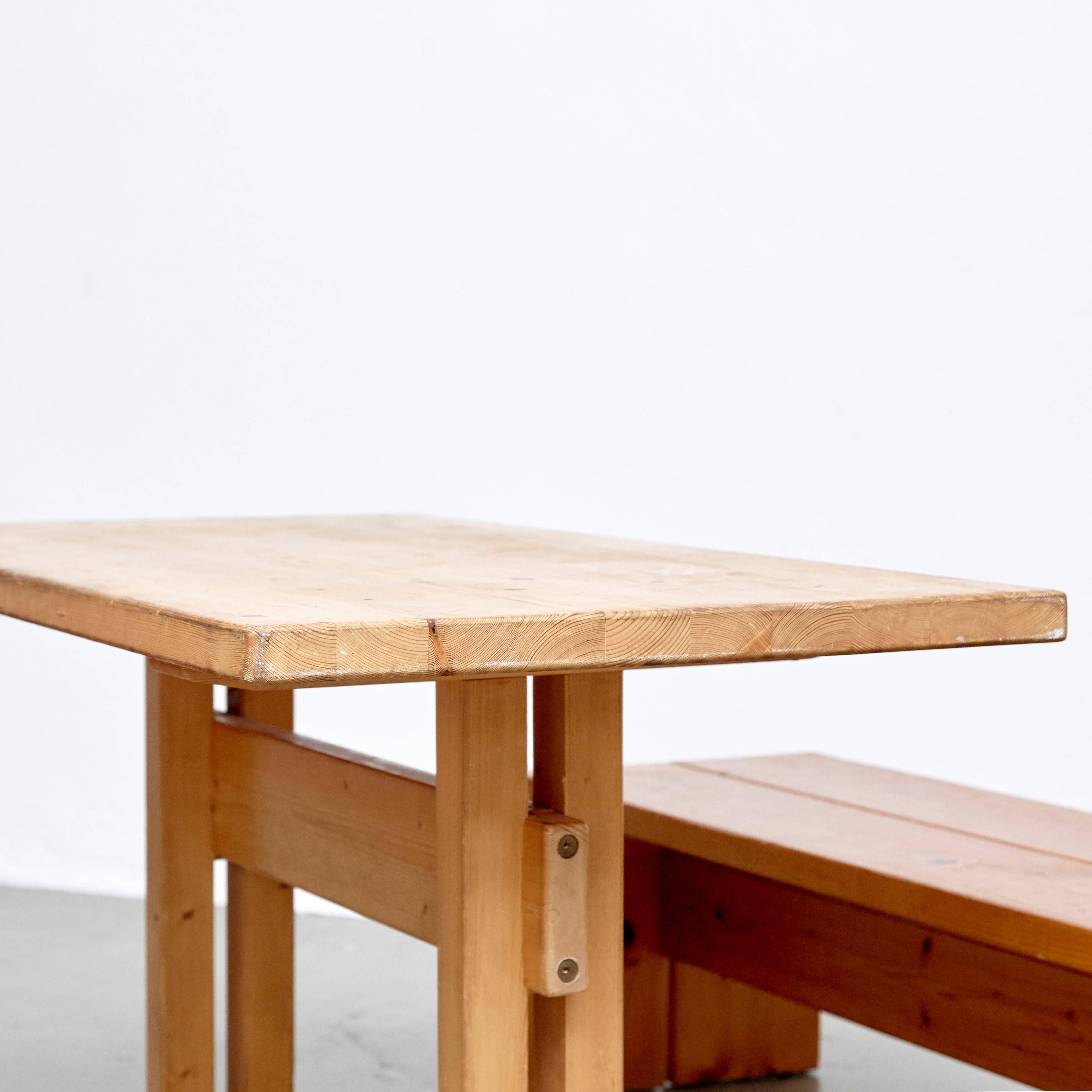 French Charlotte Perriand Big Table and Two Benches for Les Arcs