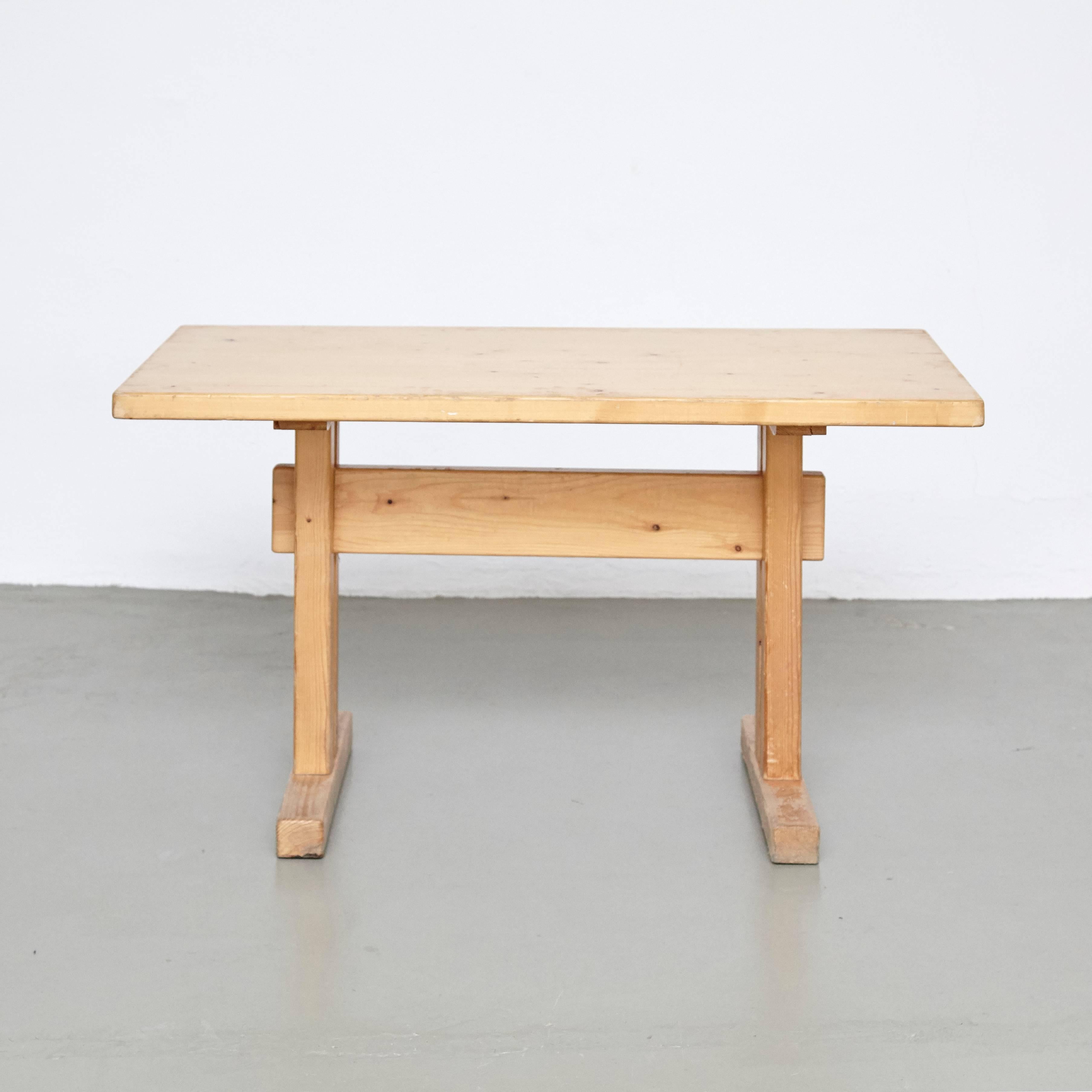 Pine Charlotte Perriand Big Table and Four Stools for Les Arcs