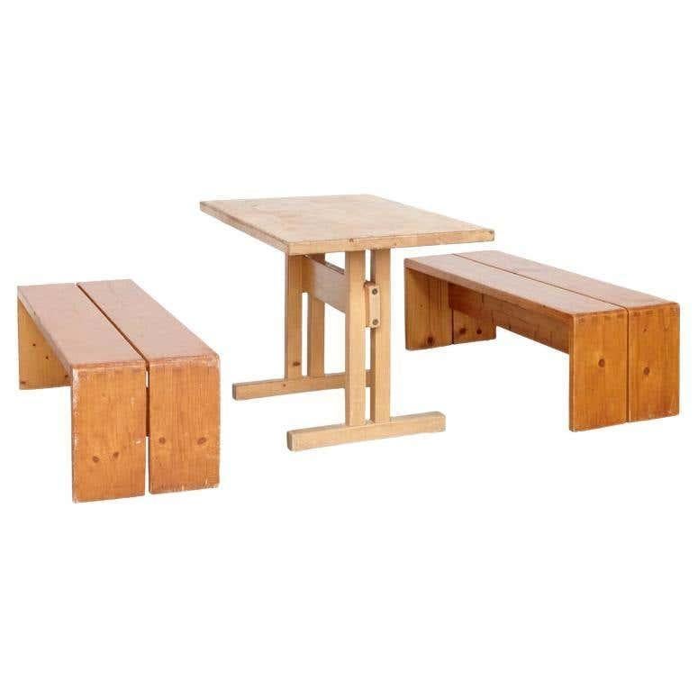 Charlotte Perriand Big Table and Two Benches for Les Arcs For Sale 11
