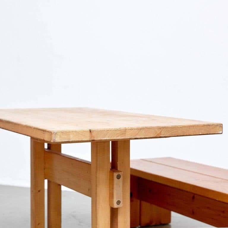 Mid-20th Century Charlotte Perriand Big Table and Two Benches for Les Arcs For Sale