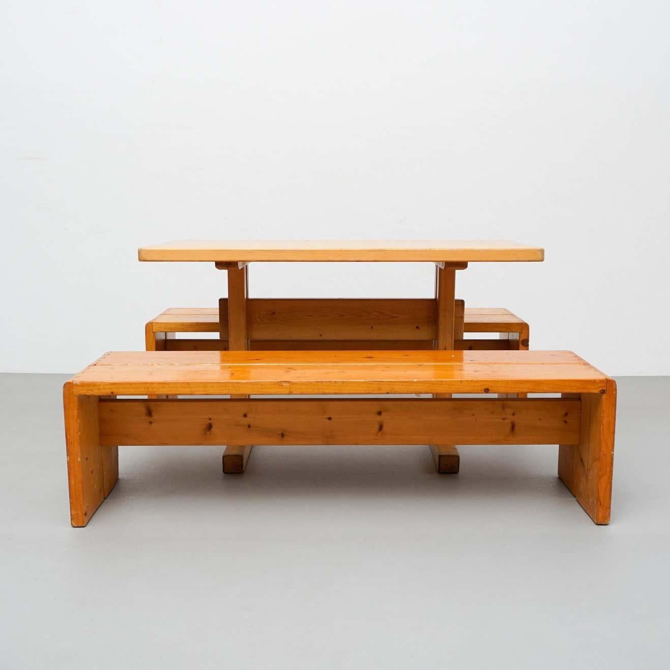 Charlotte Perriand Big Table and Two Benches for Les Arcs 2