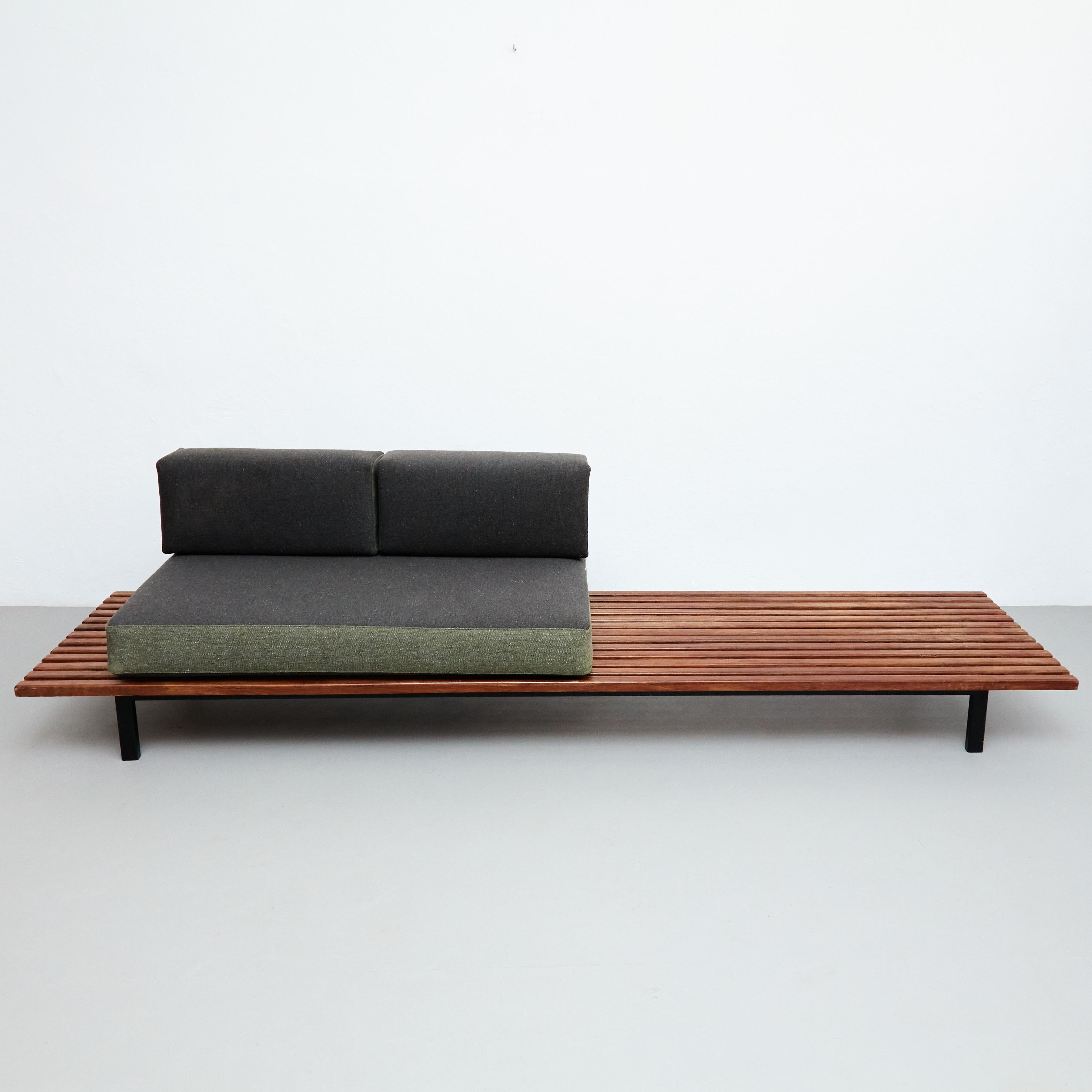 Bench designed by Charlotte Perriand.
Edited by Steph Simon.

Provenance: Cansado, Mauritania (Africa).

In original condition with minor wear consistent of age and use, preserving a beautiful patina.

Materials: 
Wood, metal,