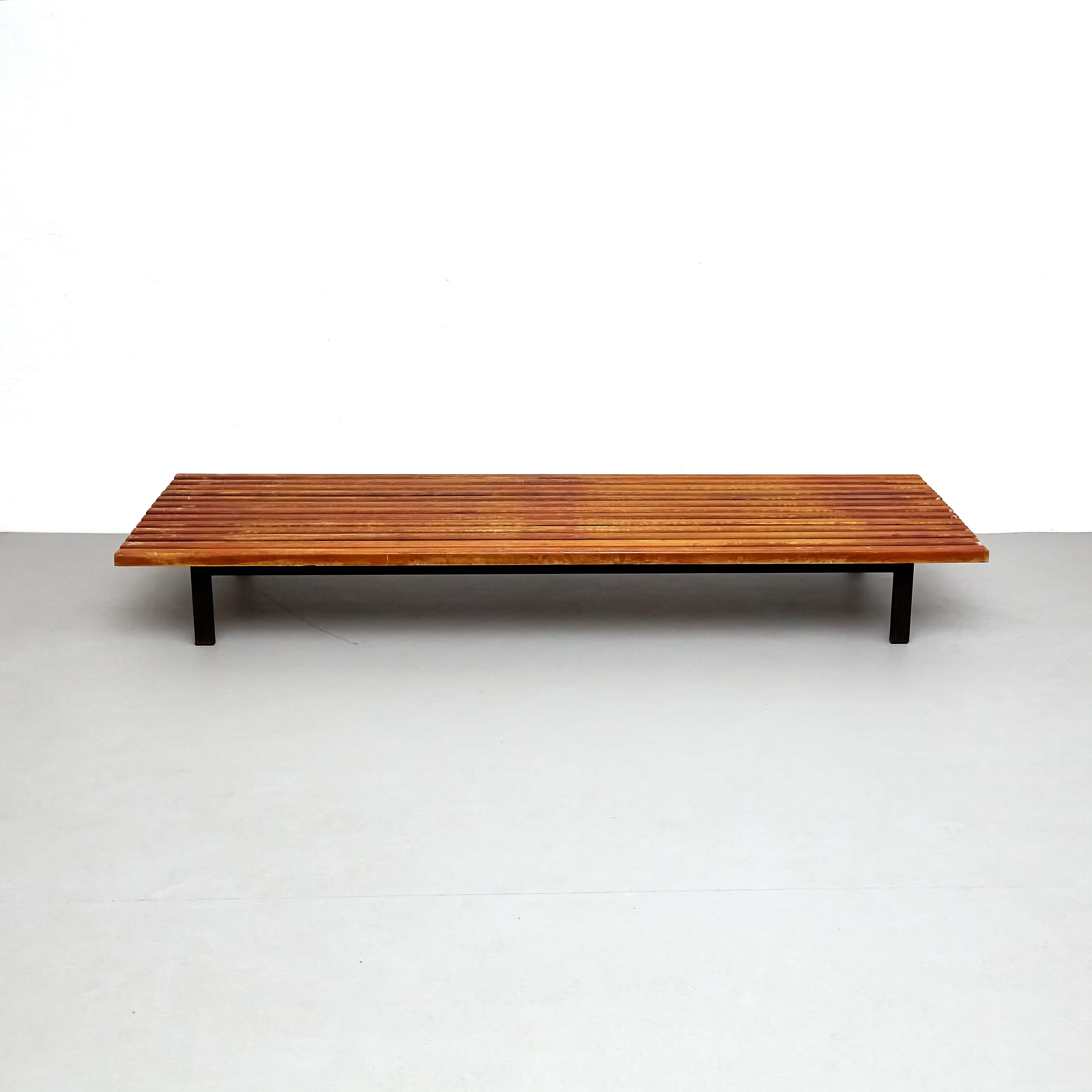 This Charlotte Perriand Cansado bench is a rare and exceptional piece that was designed by the iconic French architect and designer Charlotte Perriand. The bench was edited by Steph Simon and has a provenance of Cansado, Mauritania (Africa). The