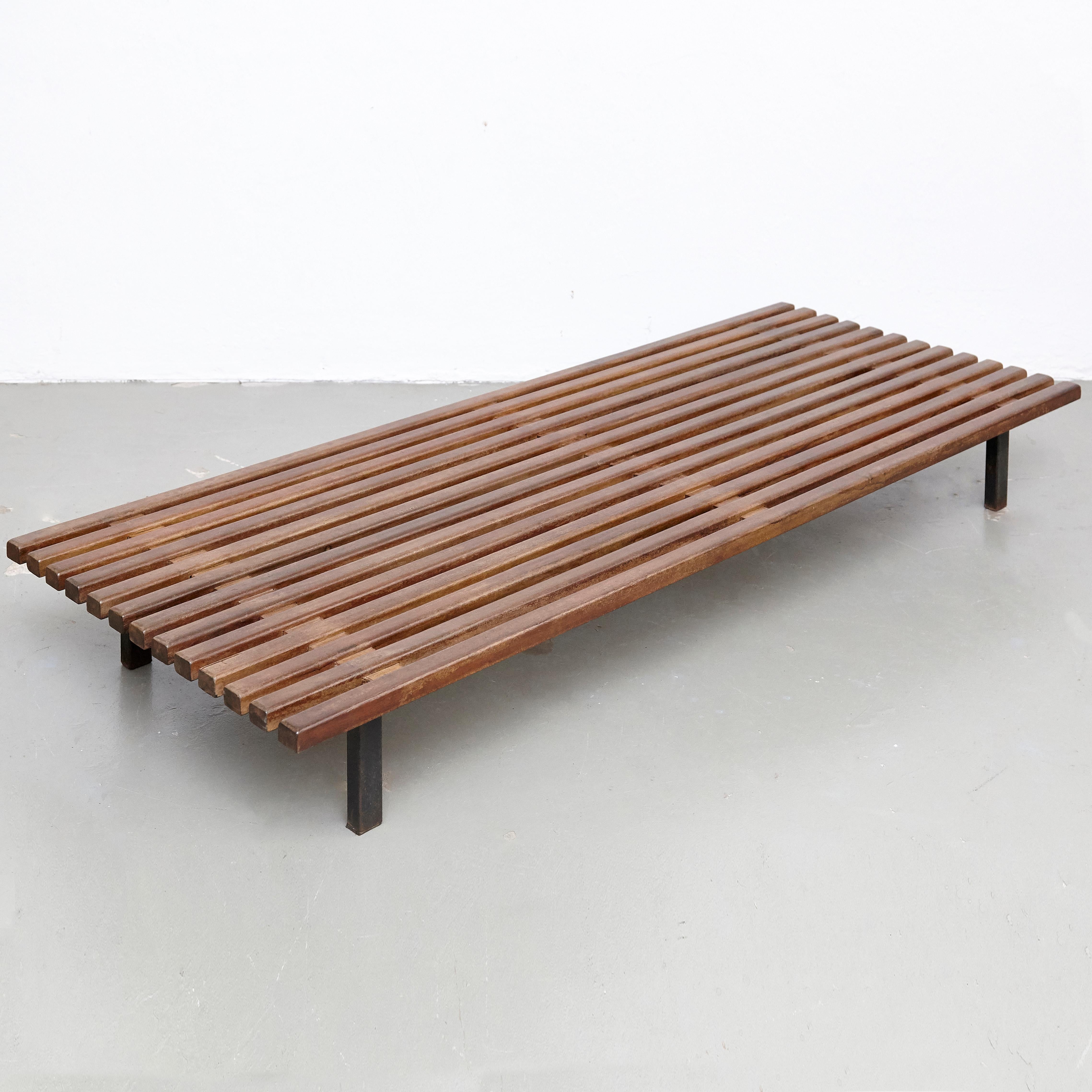 French Charlotte Perriand, Mid Century Modern, Wood Metal Cansado Bench, circa 1950