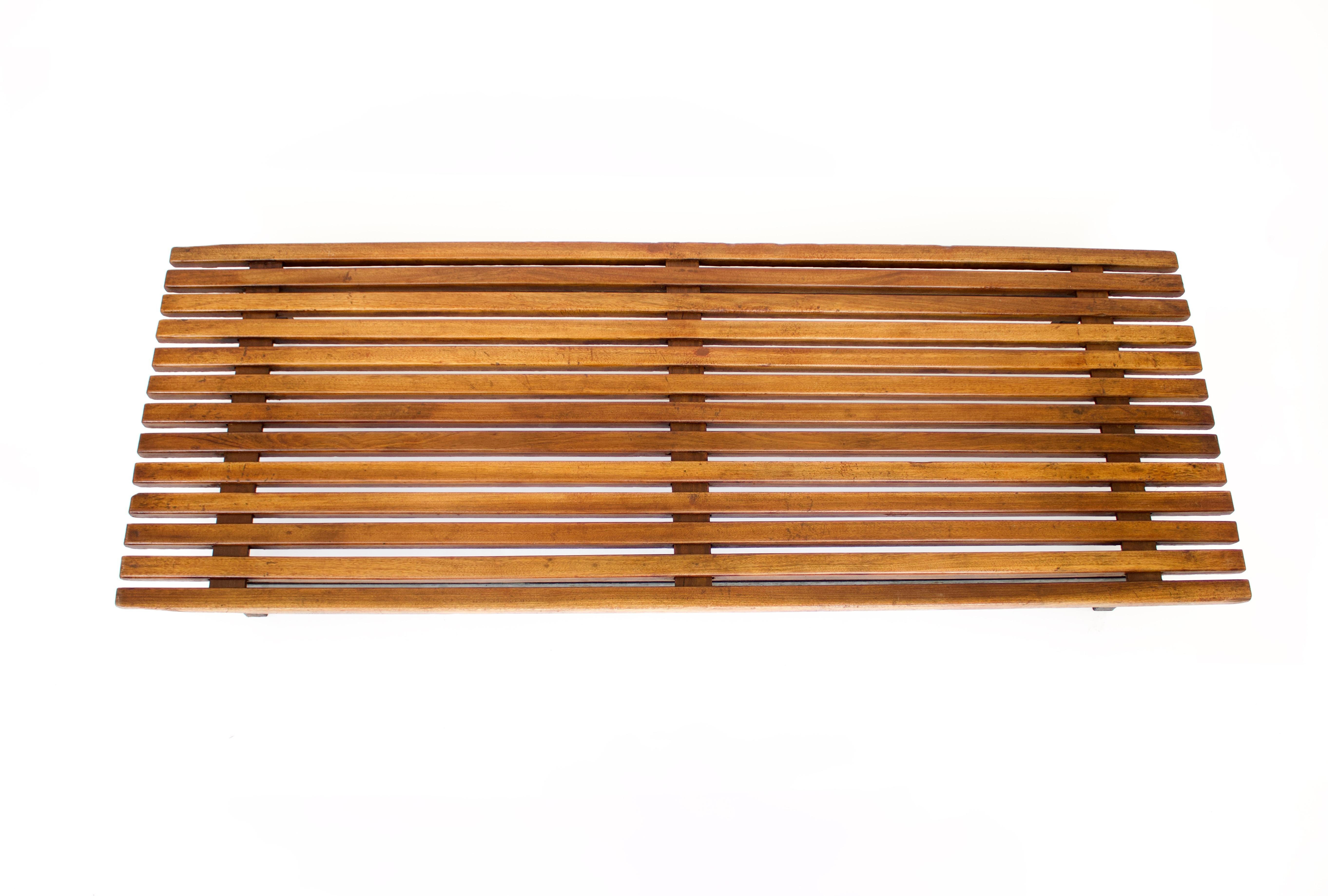 Mid-Century Modern Charlotte Perriand Cansado Bench in Mahogany Wood Bench For Sale