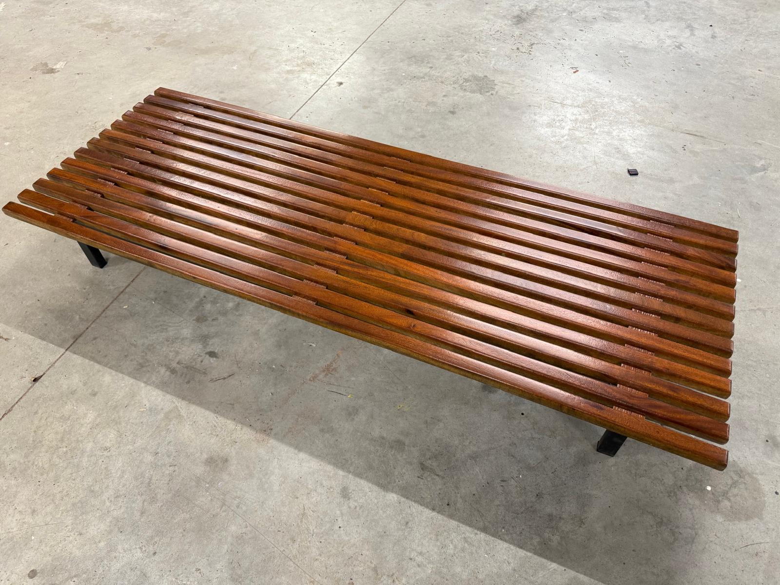 Mid-Century Modern Charlotte Perriand Cansado Bench in Mahogany Wood Bench For Sale