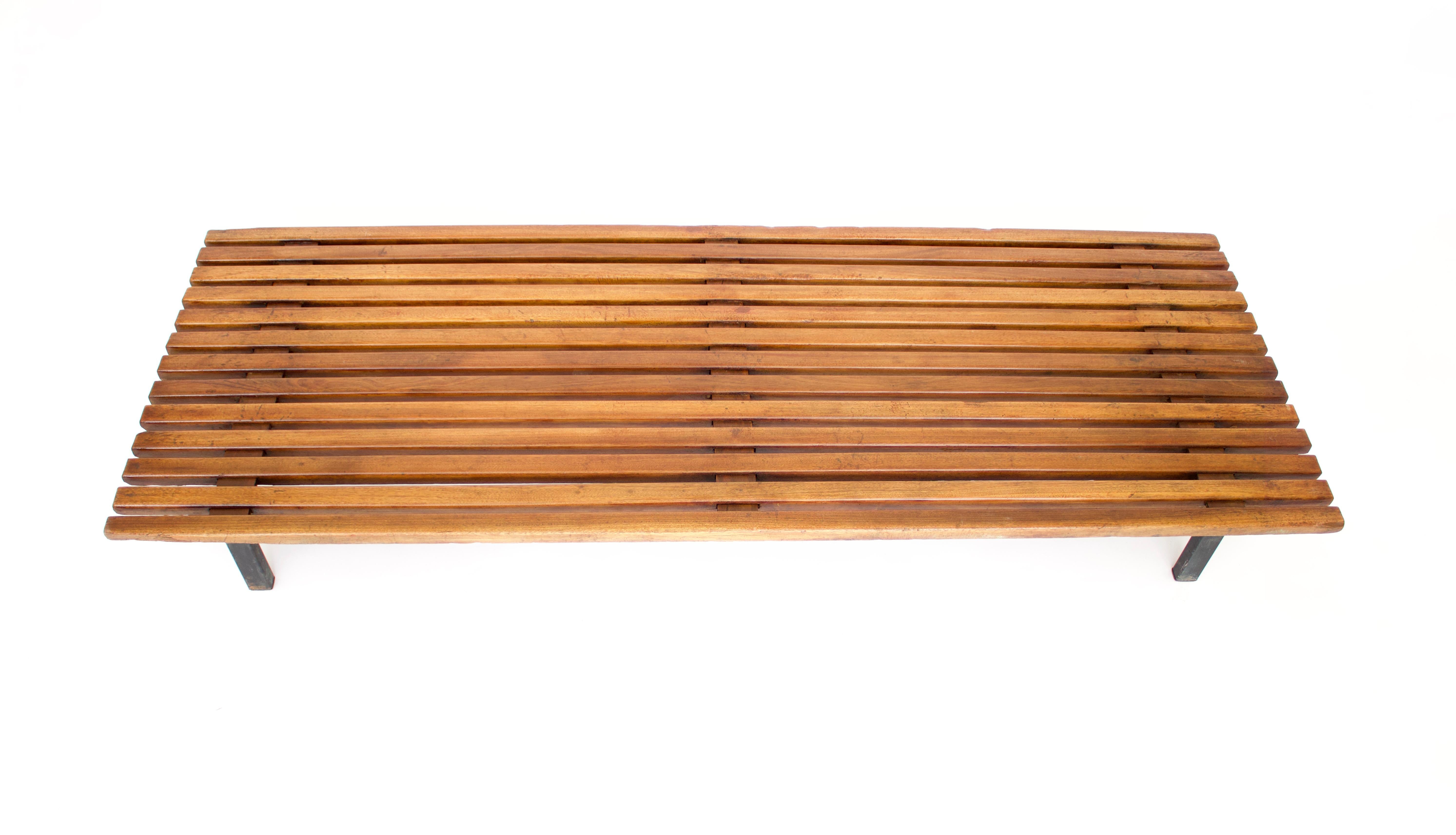 French Charlotte Perriand Cansado Bench in Mahogany Wood Bench For Sale
