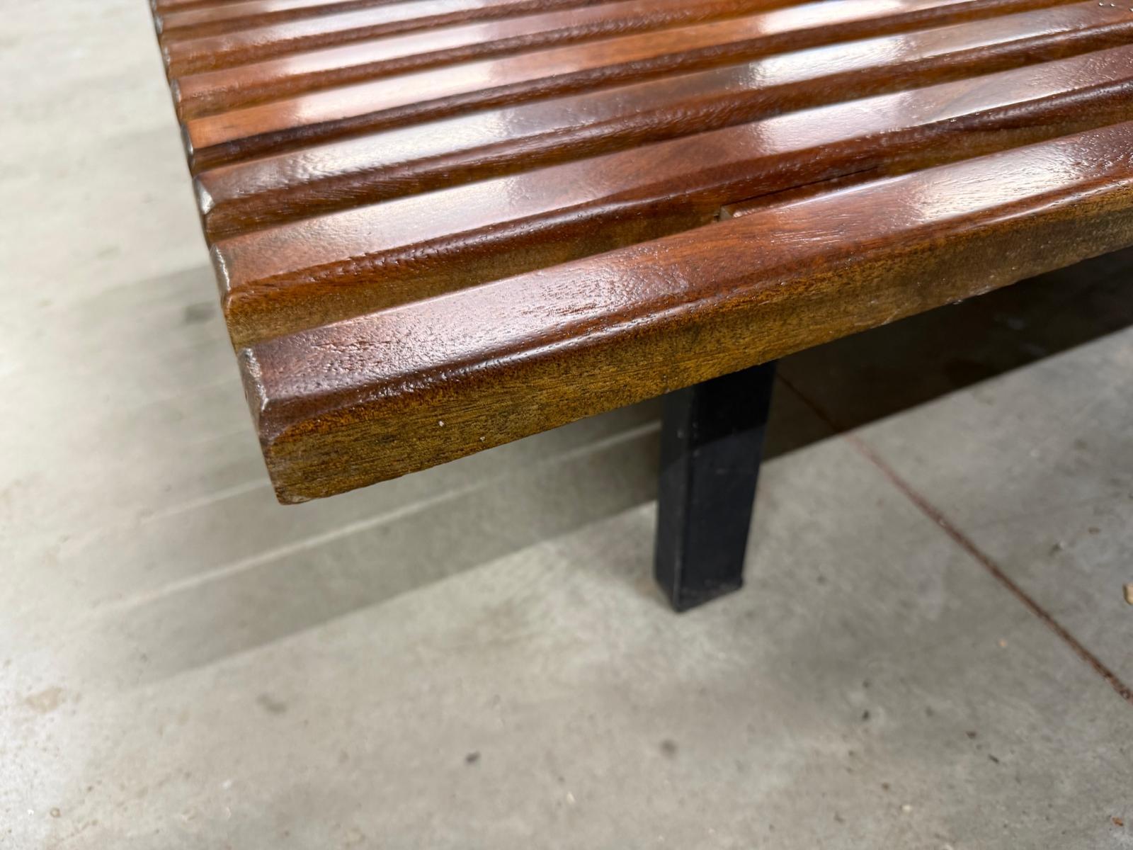 Steel Charlotte Perriand Cansado Bench in Mahogany Wood Bench For Sale