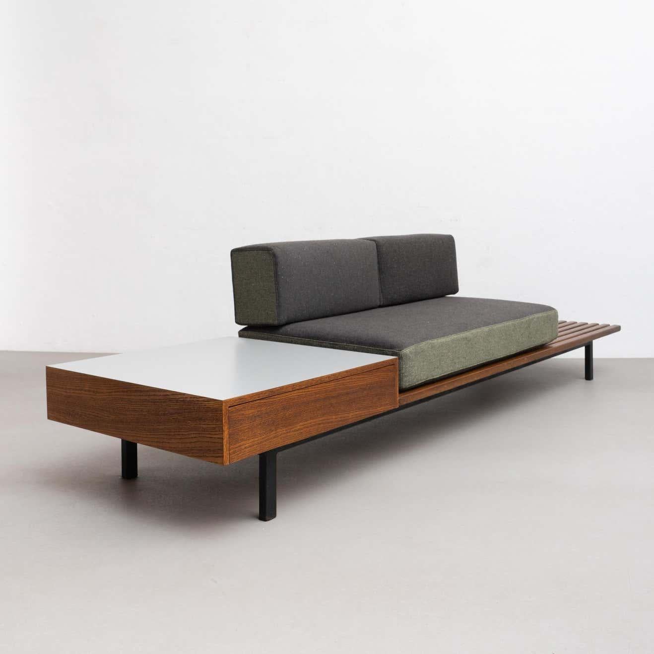 Mid-Century Modern Charlotte Perriand Cansado Bench with a Drawer, circa 1958 For Sale