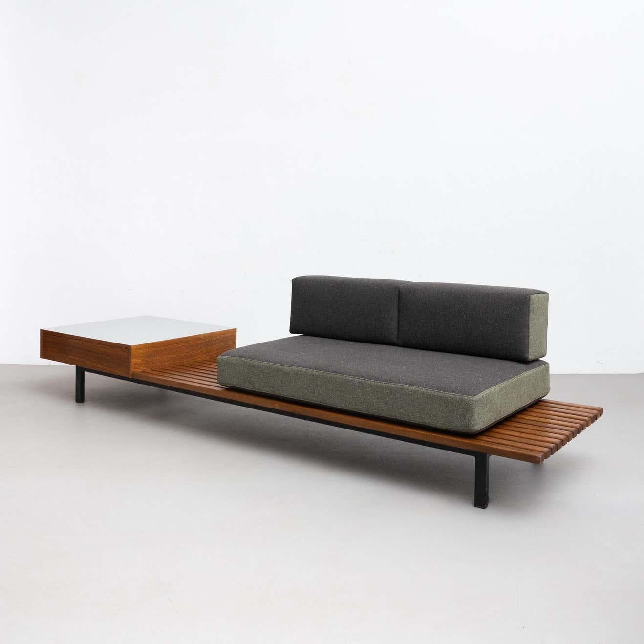 French Charlotte Perriand Cansado Bench with a Drawer, circa 1958 For Sale