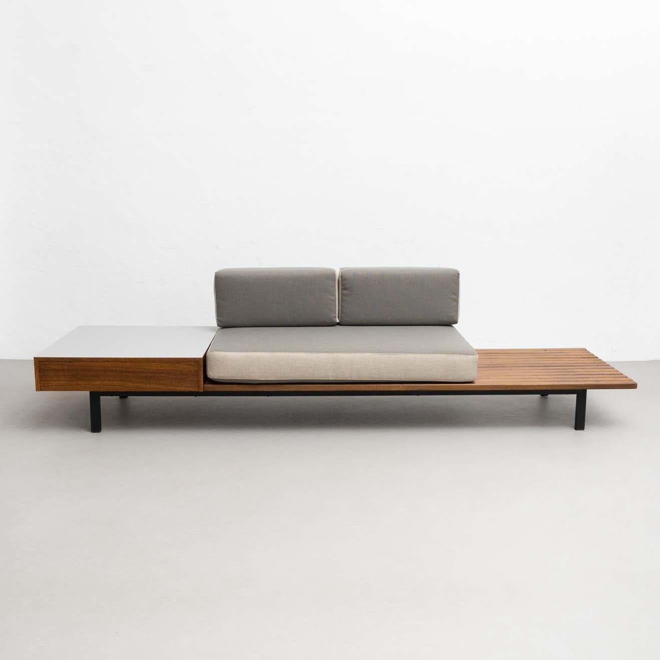 Metal Charlotte Perriand Cansado Bench with a Drawer, circa 1958 For Sale