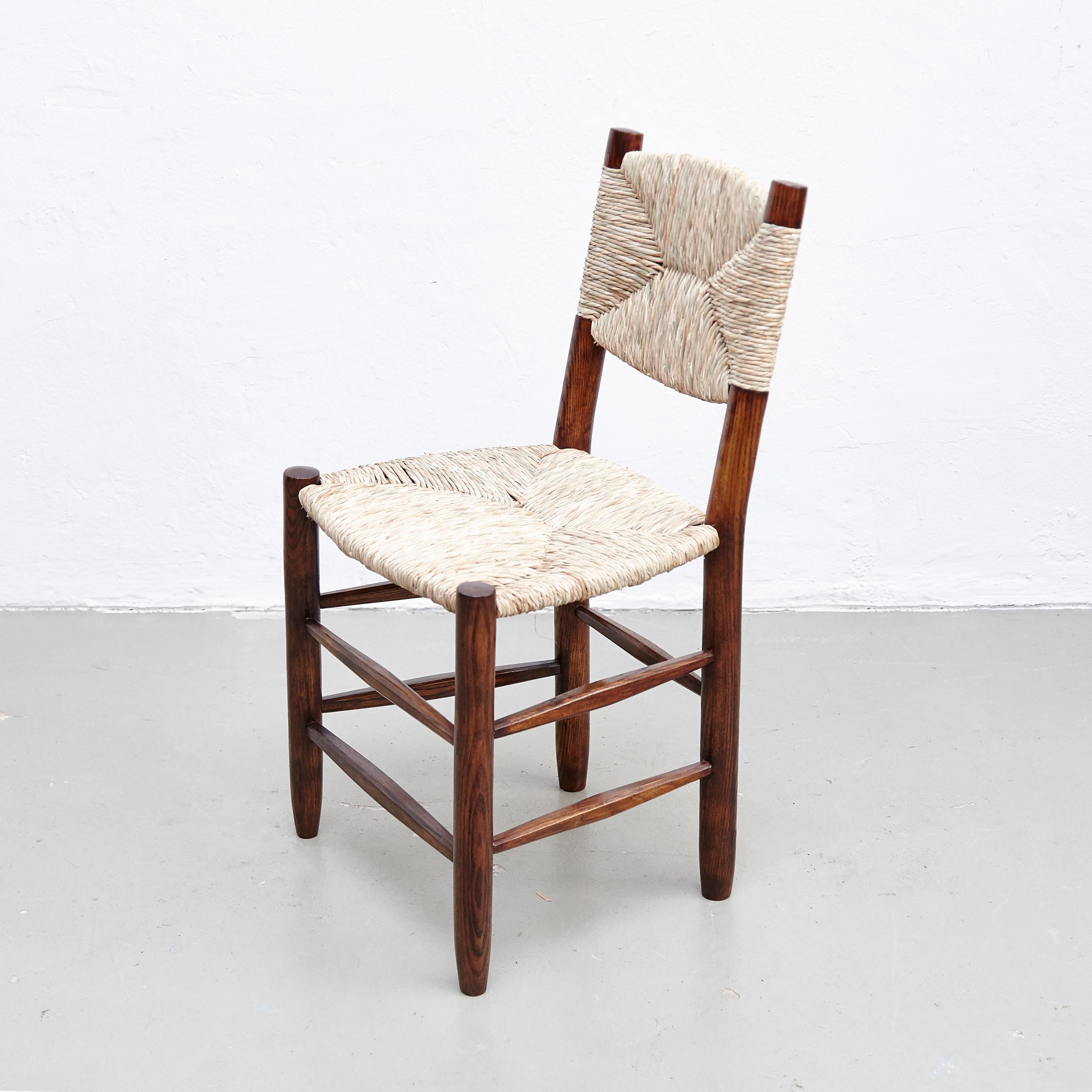 French Charlotte Perriand, Mid Century Modern, Oak Rattan, Model 19 Bauche Chair, 1950