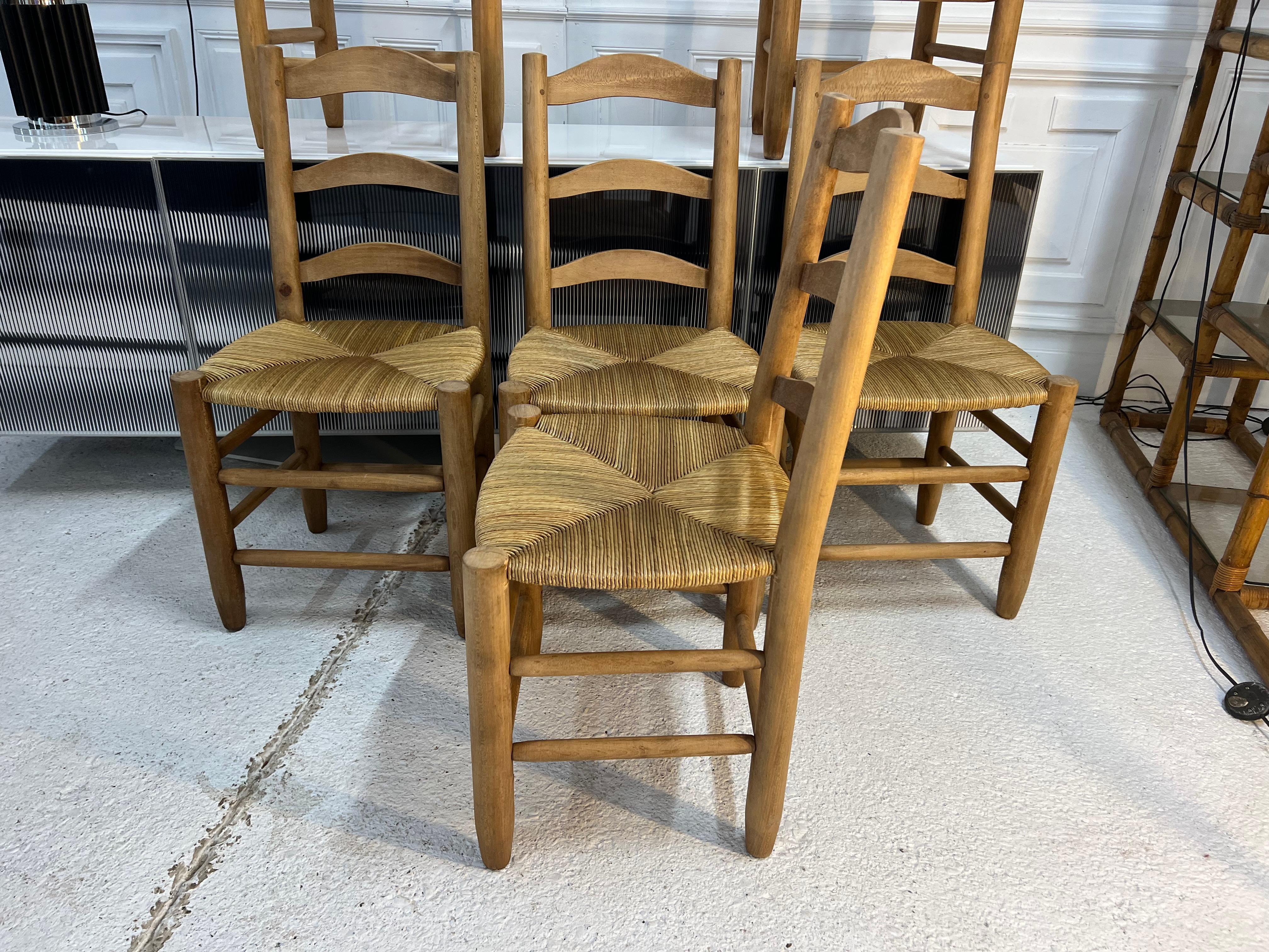 Straw Charlotte Perriand Chairs , French Dining Chairs 1960’s