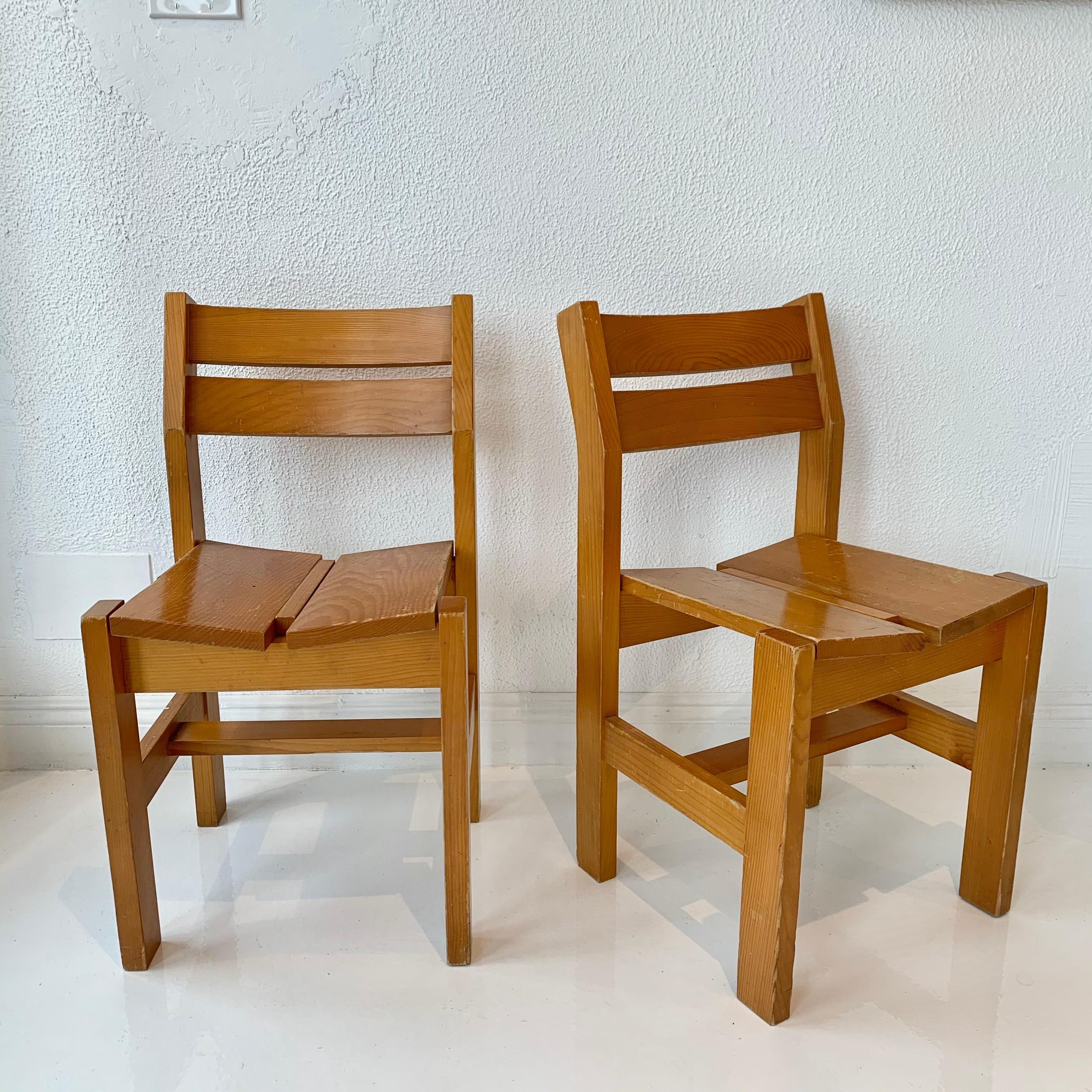Rare set of chairs by Charlotte Perriand. Chairs were designed for La Cascade, the grouping of tilted apartments at Les Arcs 1600 ski resort. Made in the mid-1960s Perriand designed all aspects of the lodgings at the ski resorts, from the building