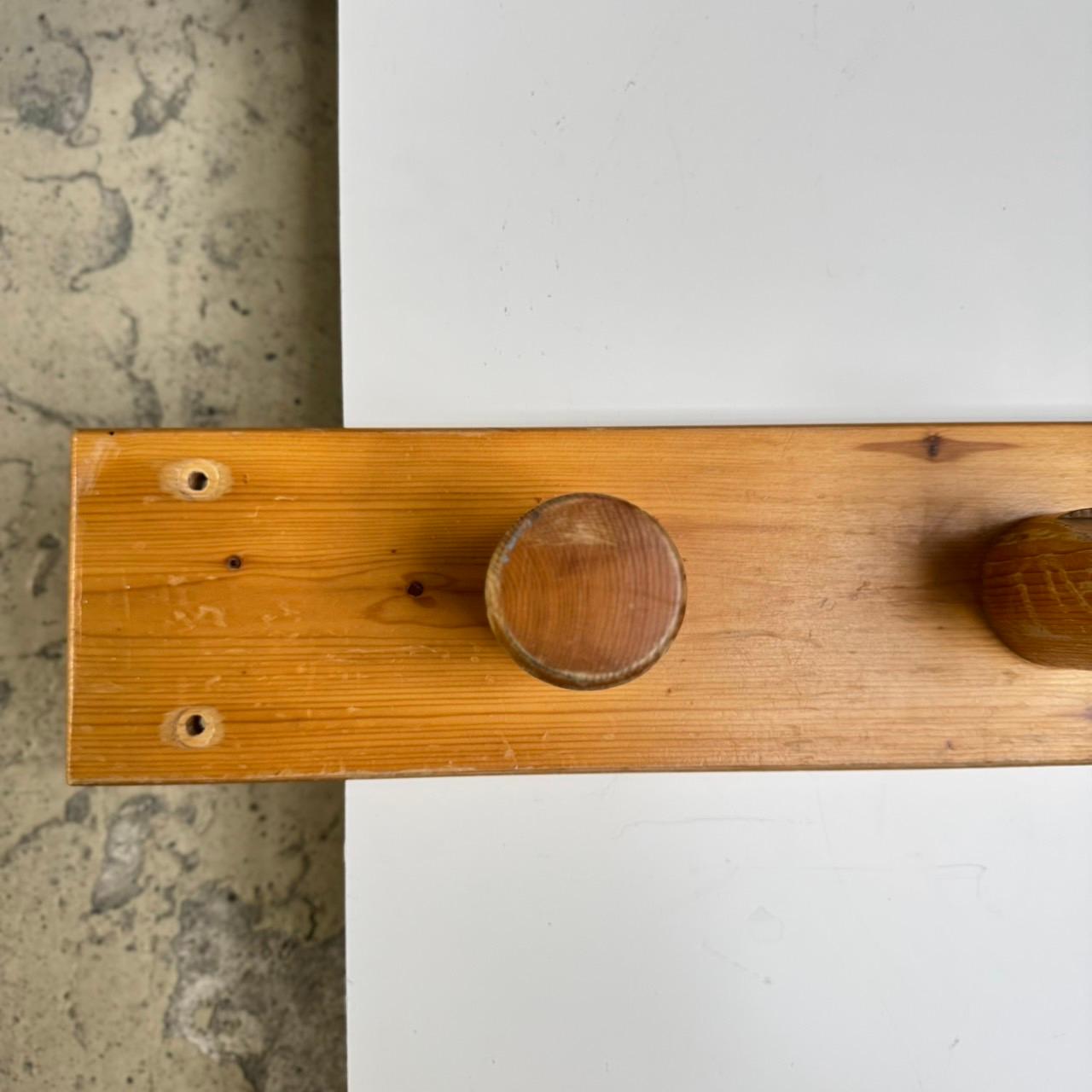French Charlotte Perriand Coat Rack with Five Hooks for Les Arcs, Pinewood, 1970s
