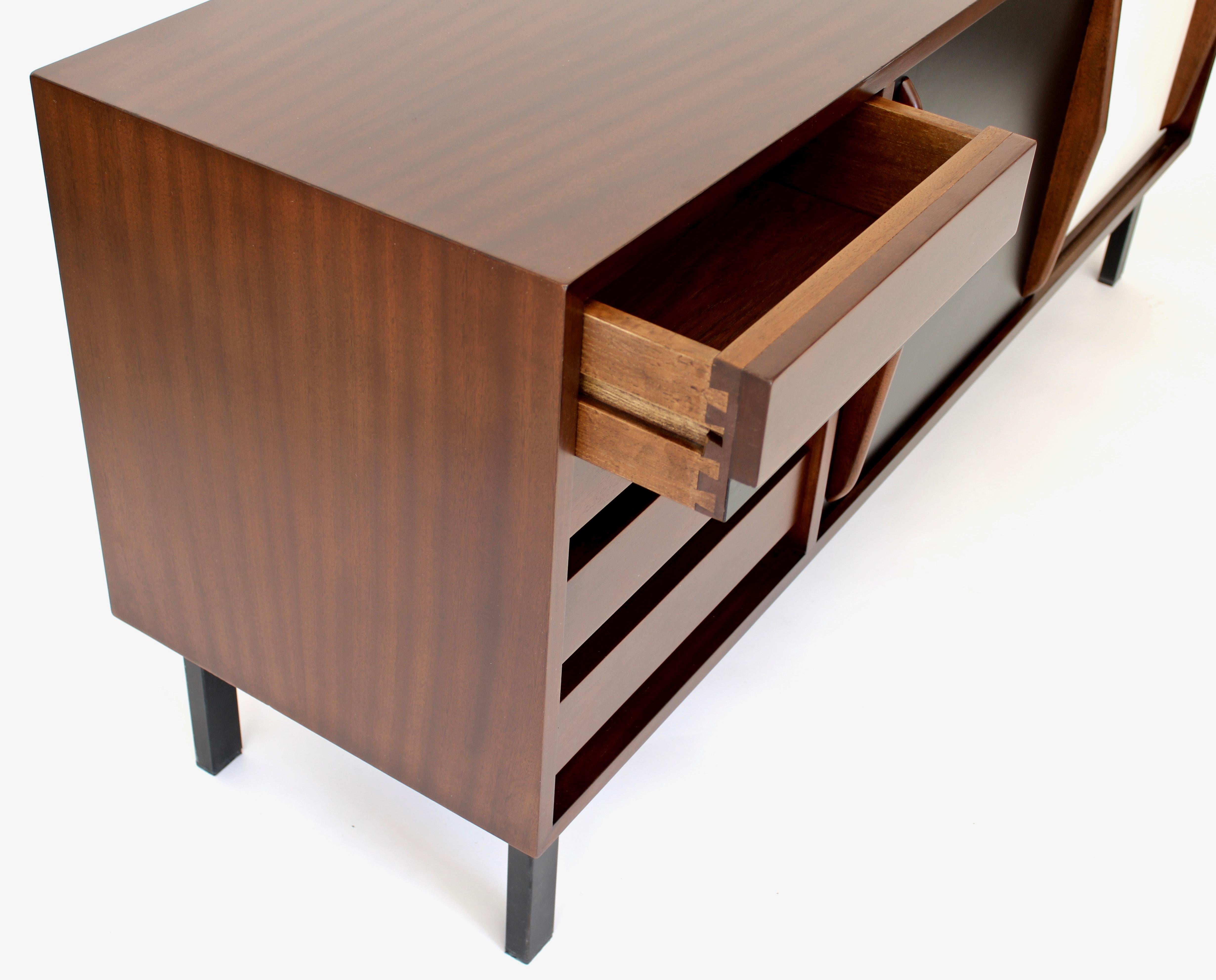 French Charlotte Perriand Consado Sideboard Buffet Mahogany Wood Black White Laminate