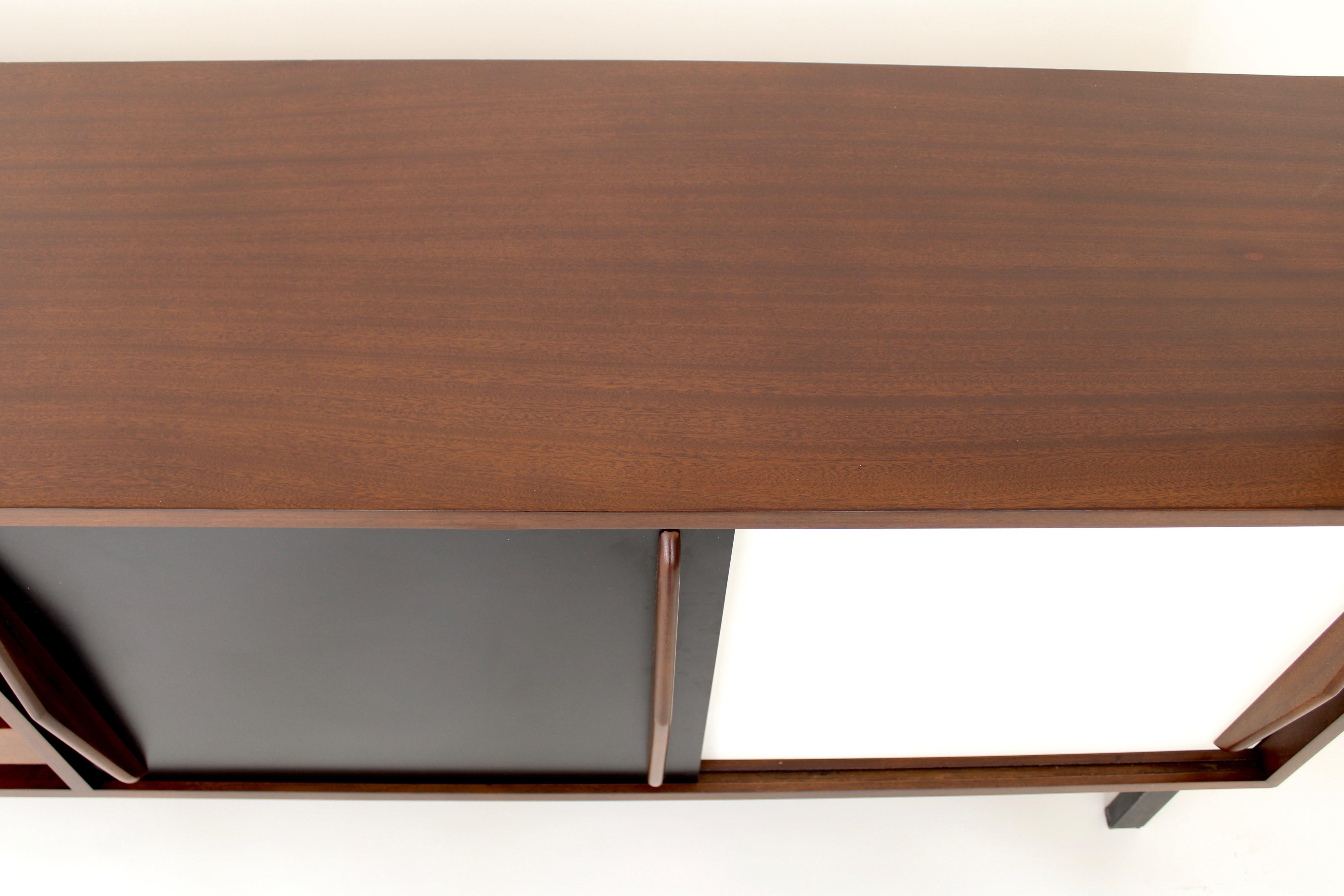 Mid-20th Century Charlotte Perriand Consado Sideboard Buffet Mahogany Wood Black White Laminate