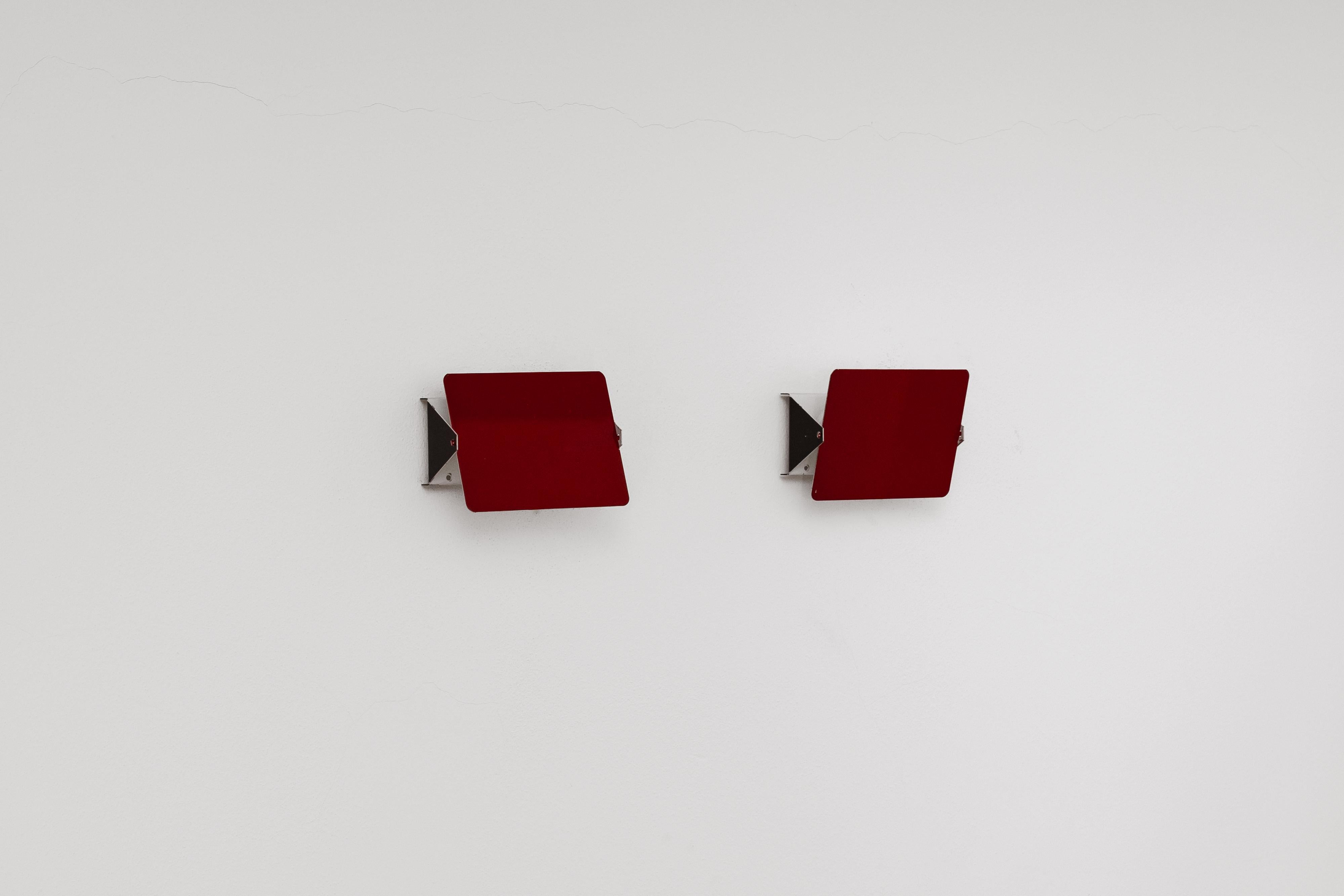 Steel Charlotte Perriand “CP1” Sconces for Steph Simon, Red, 1958, Set of 2 For Sale