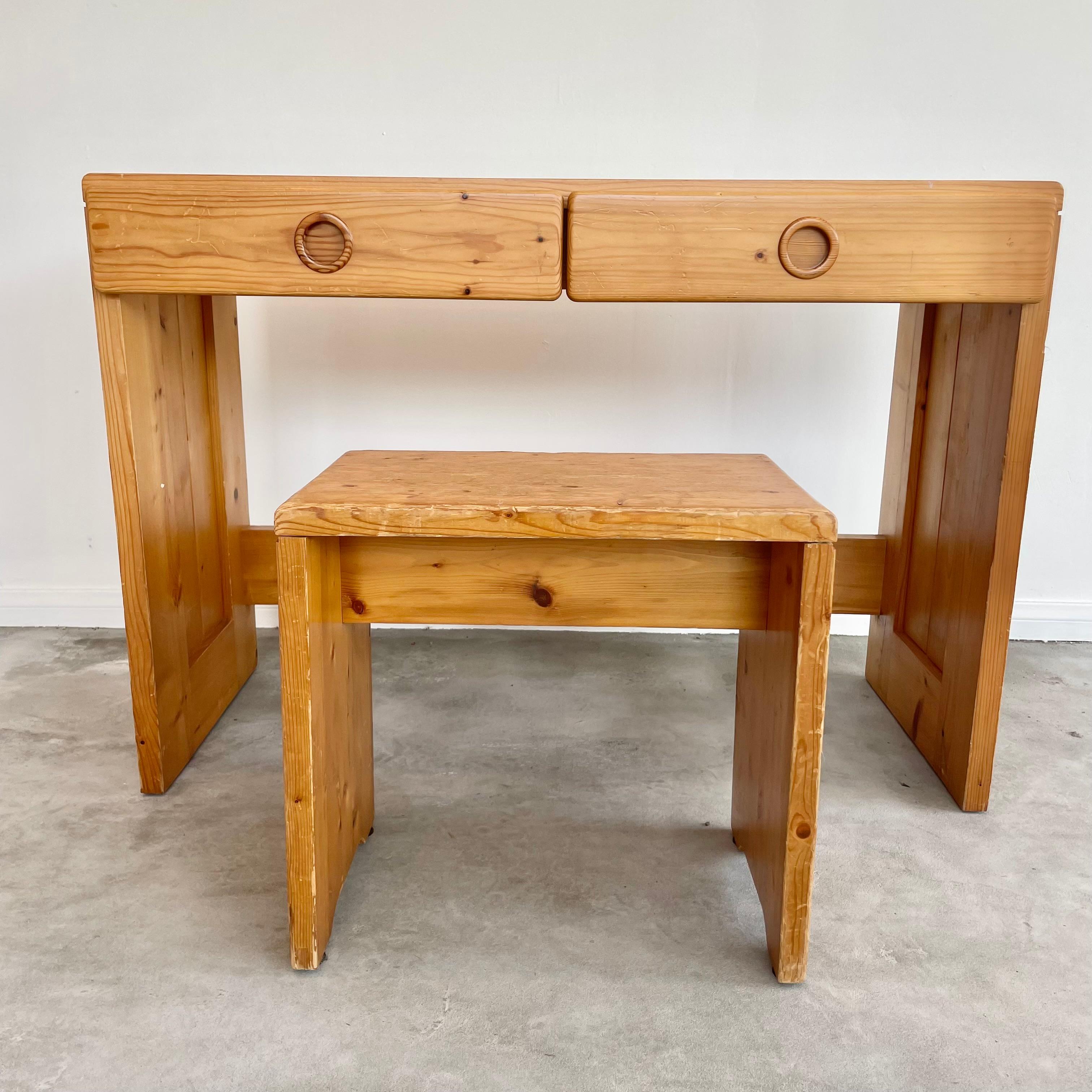 Mid-Century Modern Charlotte Perriand Desk for Les Arcs with Matching Stool For Sale