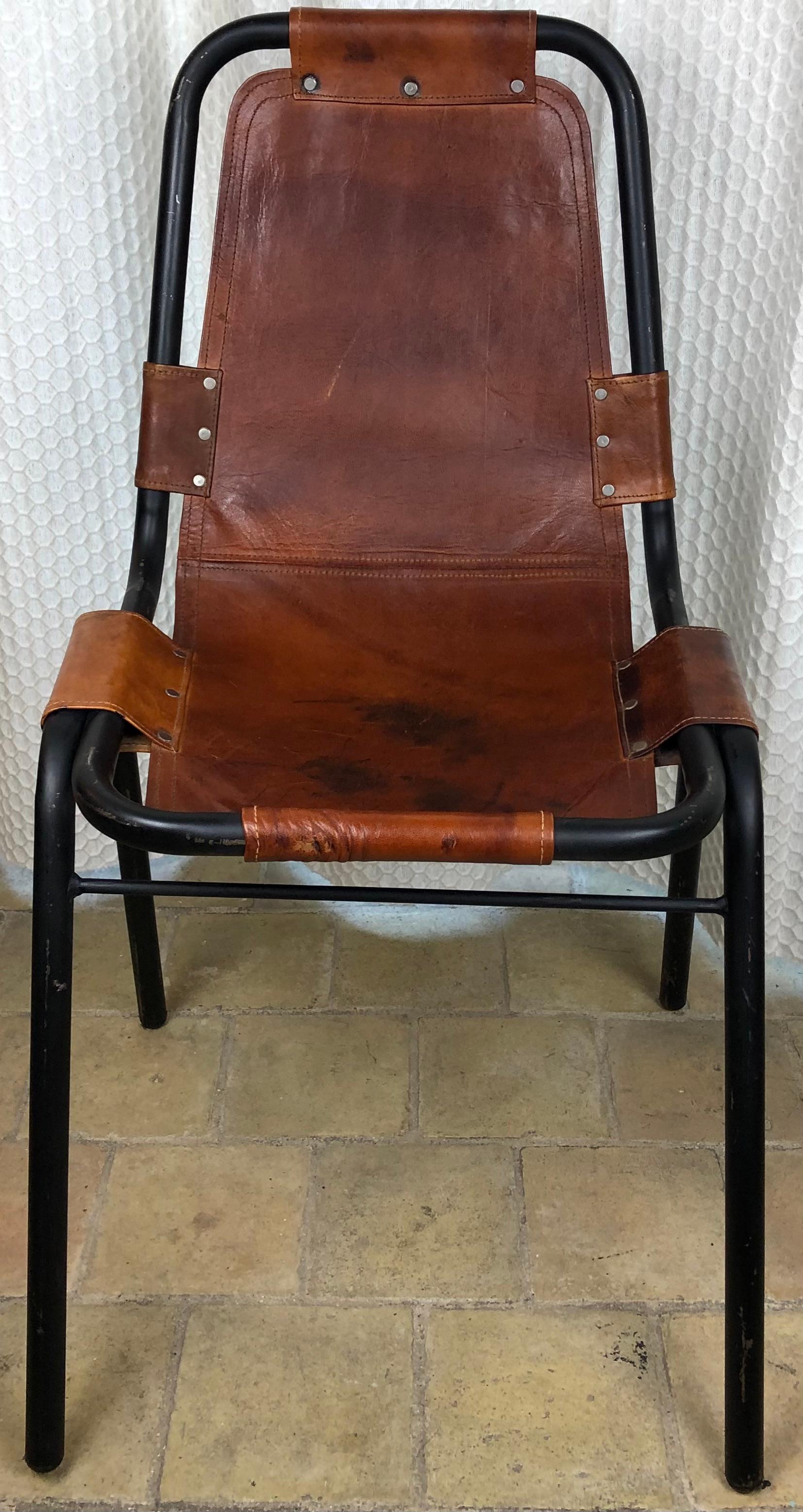 Charlotte Perriand Dining Chairs for Les Arcs Ski Resort Set of 13 Brown Leather In Good Condition In Miami, FL